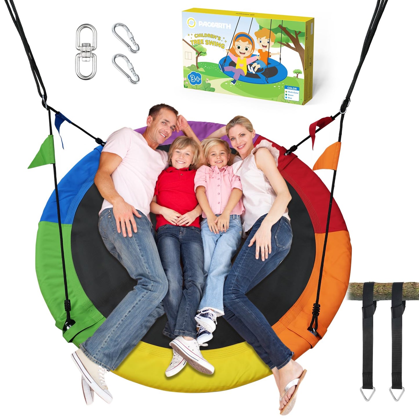 Hot PACEARTH 40 Inch Saucer Tree Swing Flying 900lb Weight Capacity 2 Added Hanging Straps Adjustable Multi-Strand Ropes Colorful Safe and Durable Swing Seat for Children