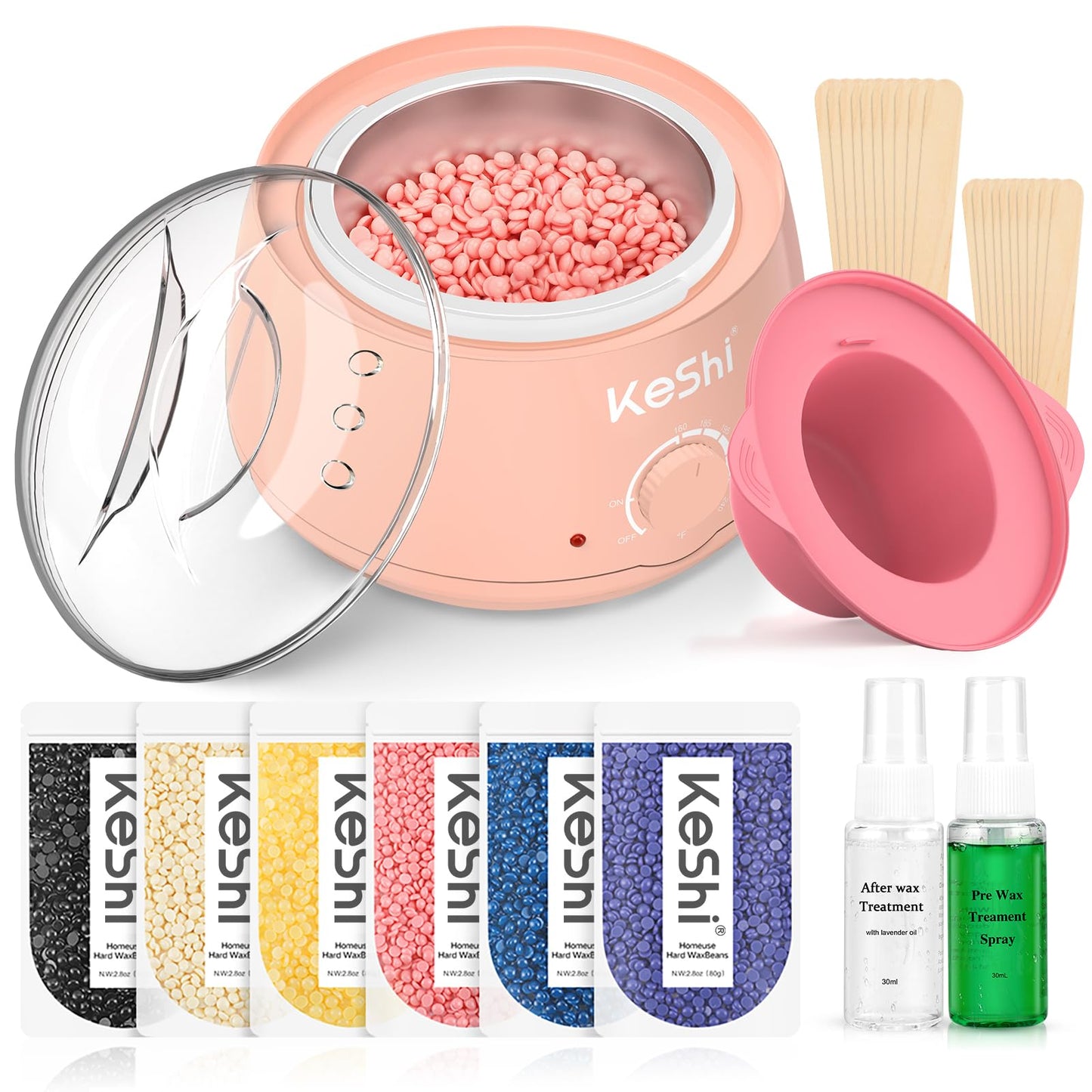 HotKeShi Waxing Kit, Painless Hair Removal Wax Warmer with 6 Bags Hard Wax Beans for Full Body, Legs, Face, Eyebrows & Bikini— Ideal for Both Women & Men
