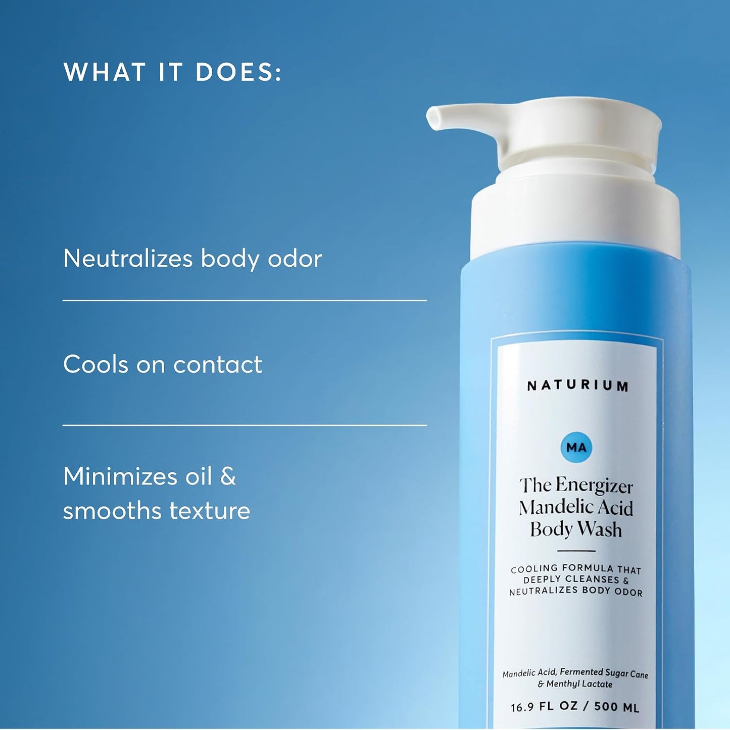 HotNaturium The Energizer Body Wash, Cooling & Refreshing Formula with Mandelic Acid, Deeply Cleanses & Neutralizes Body Odor, 16.9 oz