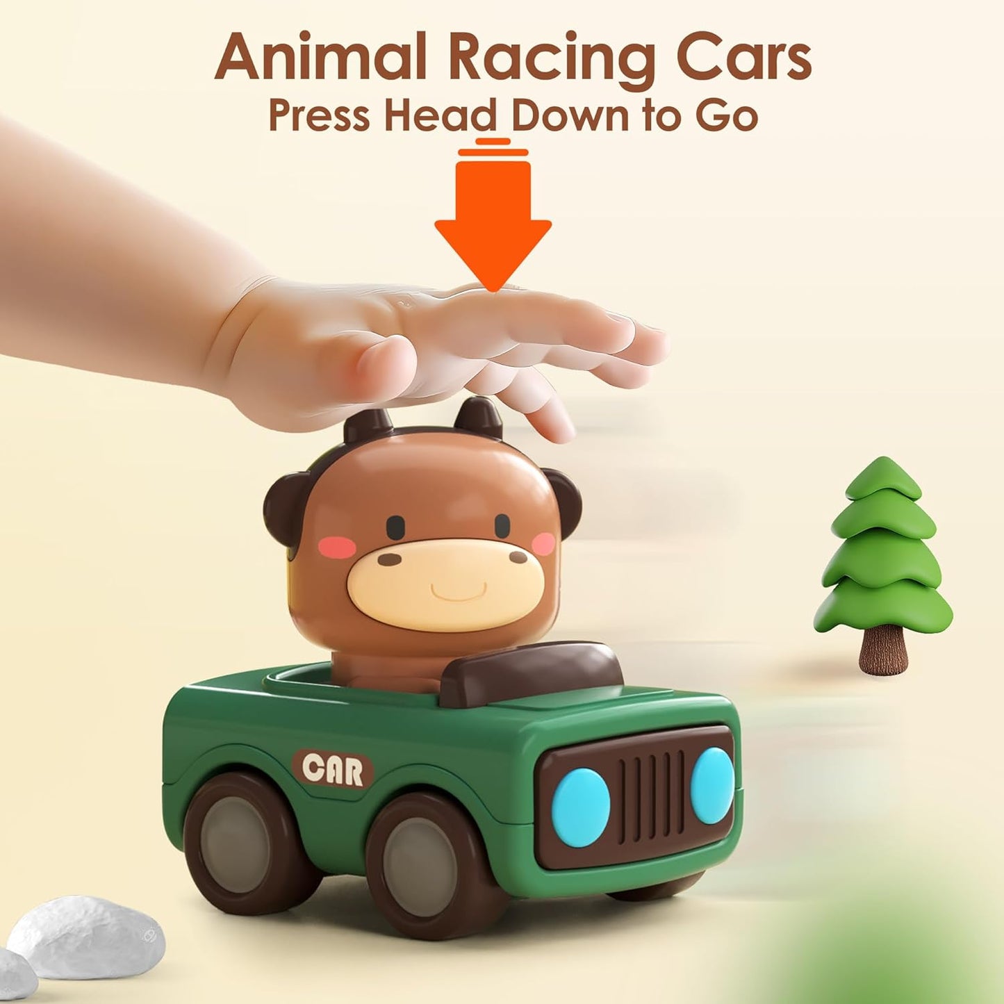 HotiPlay, iLearn Press to Go Car Toys for Toddlers 1-3, Baby Animal Racing Cars, Infant Play Vehicle Set, Baby Push Go Friction Car Toys for 6-9-12-18 Months, 1st Birthday Gifts for 1-2 Years Old Boys