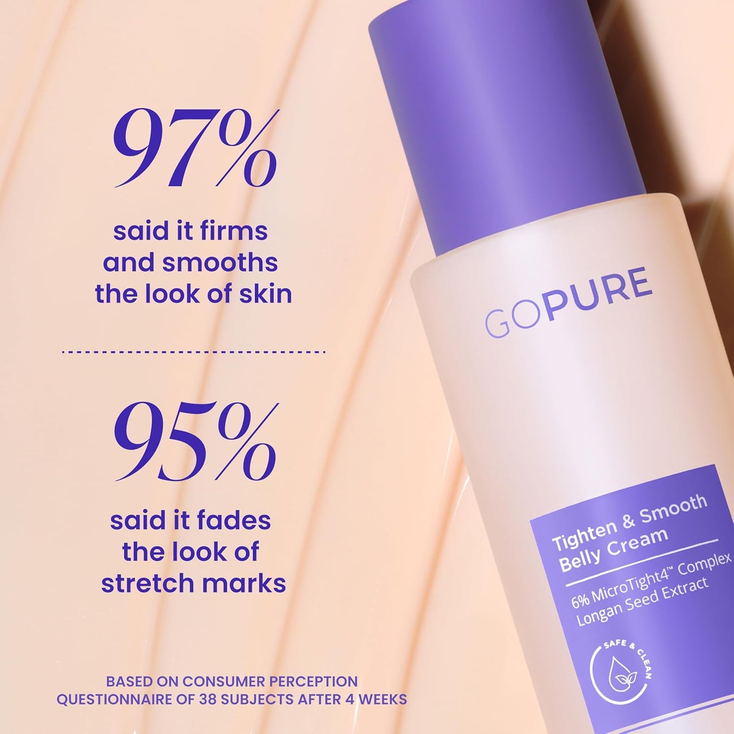 HotGOPURE Tighten & Smooth Belly Cream - Clinically Tested with MicroTight4 Complex to Reduce the Appearance of Cellulite & Stretch Marks - Quick Absorbing for Smoother, Firmer-Looking Skin, 4.25oz