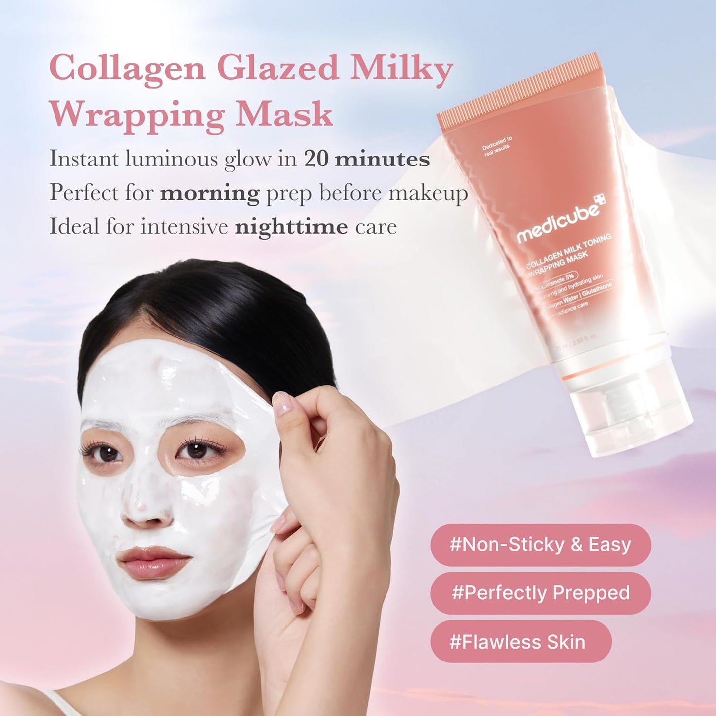 Hotmedicube Wrapping Mask Collagen Glazed Milky Glow Daytime Peel Off Mask | Quick and Easy Care with Glutathione, Niacinamide for Plumped, Hydrated & Smooth Skin | Korean Skin Care, 2.53 fl.oz