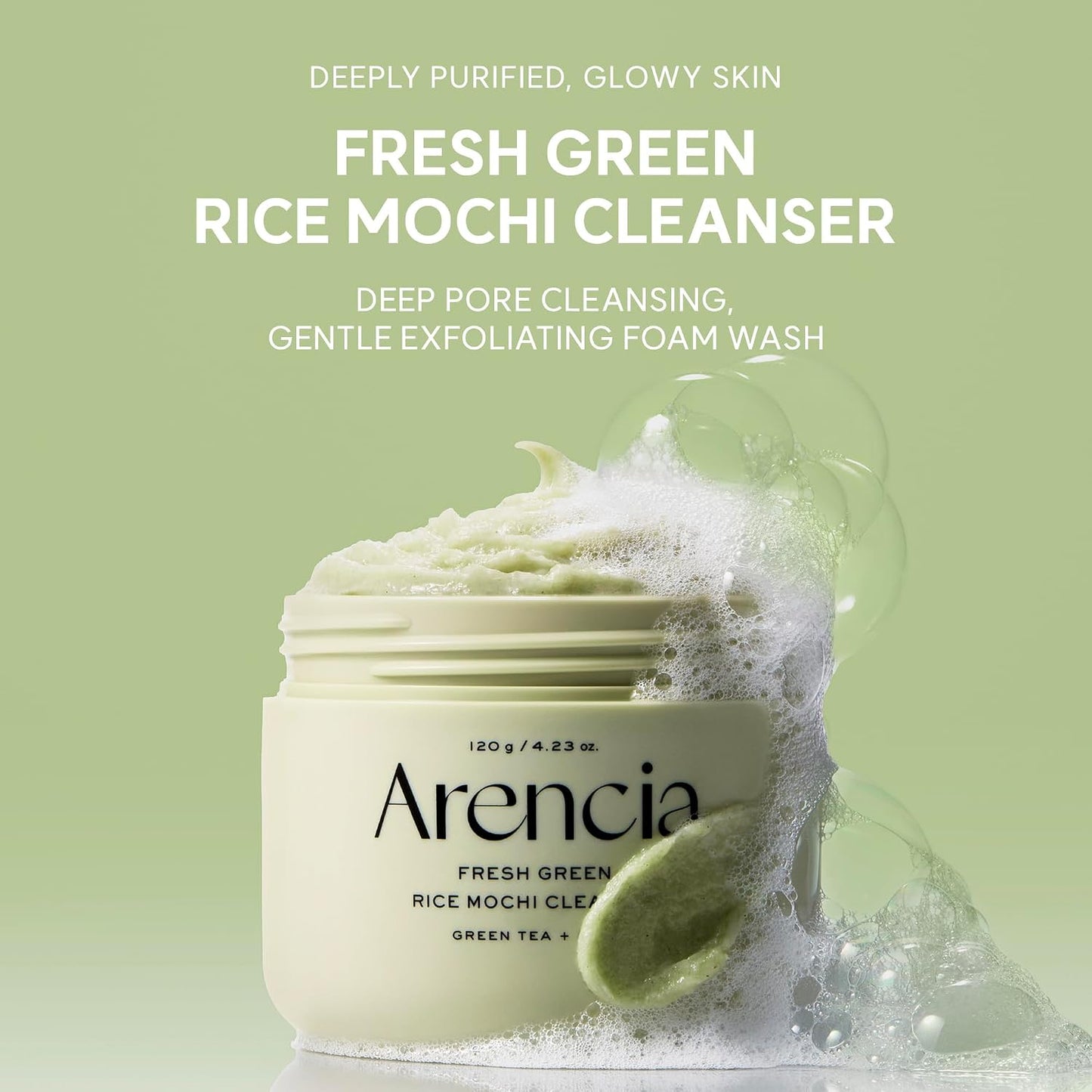HotArencia Korean Rice Mochi Face Cleanser - Face Wash, Gentle Scrub All in One for Deep Cleansing, Moisturizing, Pore Minimizing with Rice Water & Green Tea (4.23oz)