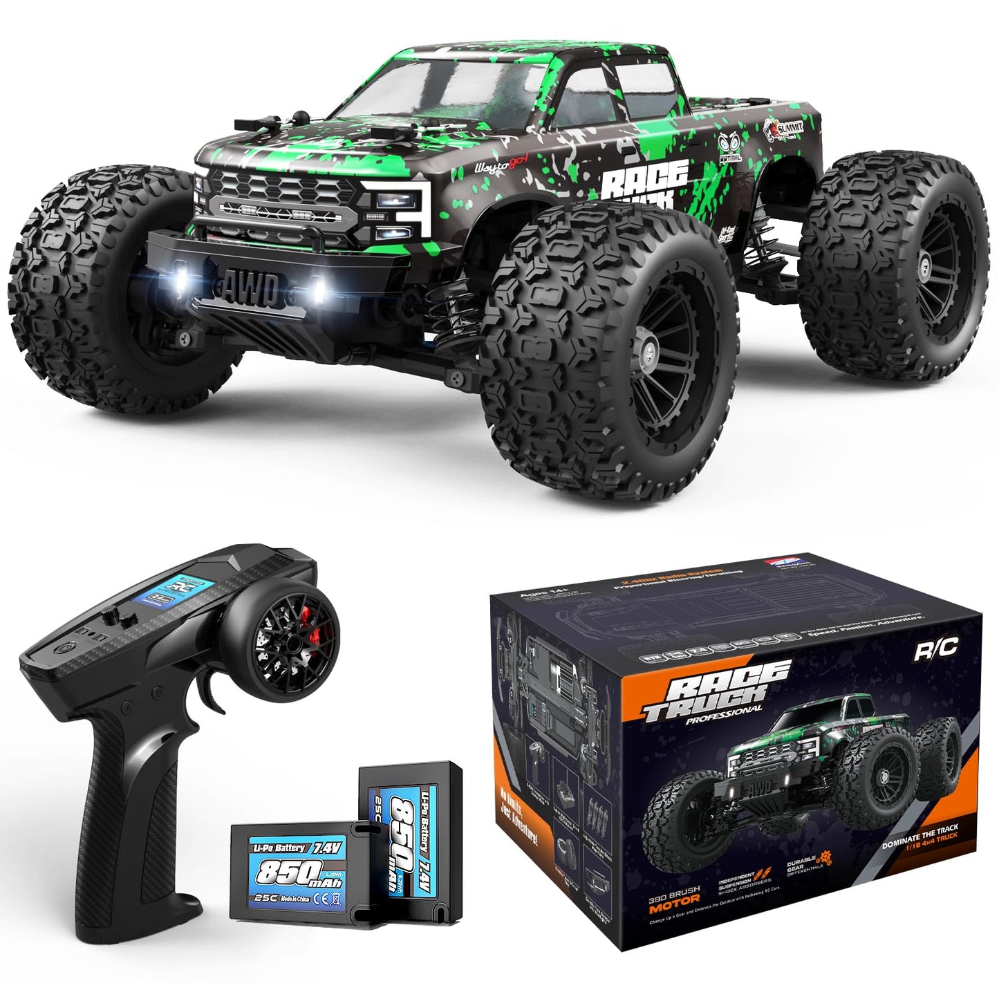 Hot HAIBOXING 1:18 Scale All Terrain RC Car 18859, 36 KPH High Speed 4WD Electric Vehicle with 2.4 GHz Remote Control, 4X4 Waterproof Off-Road Truck with Two Rechargeable Batteries
