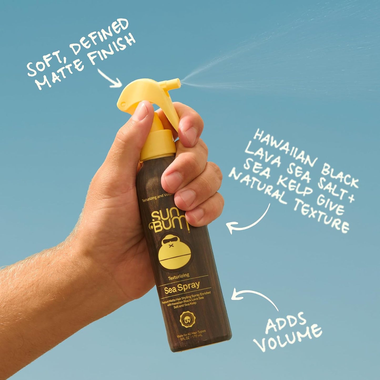 HotSun Bum Sea Spray | Texturizing and Volumizing Sea Salt Spray | UV Protection With a Matte Finish | Medium Hold | For All Hair Types | 6 FL OZ Bottle