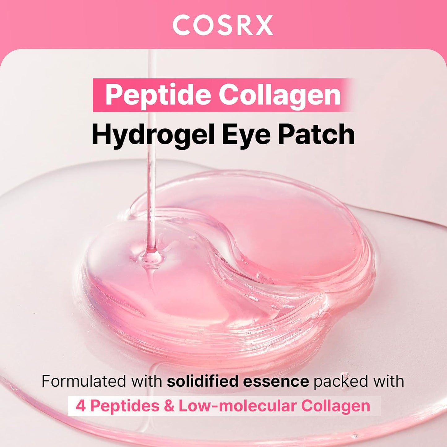 HotCOSRX Pink Peptides Collagen Hydrogel Eye Patch for Puffy Eyes, Cooling & Firming Under Eye Patches with 4-Peptide & Caffeine (60), Depuffing Gel Eye Mask, Korean Skin Care