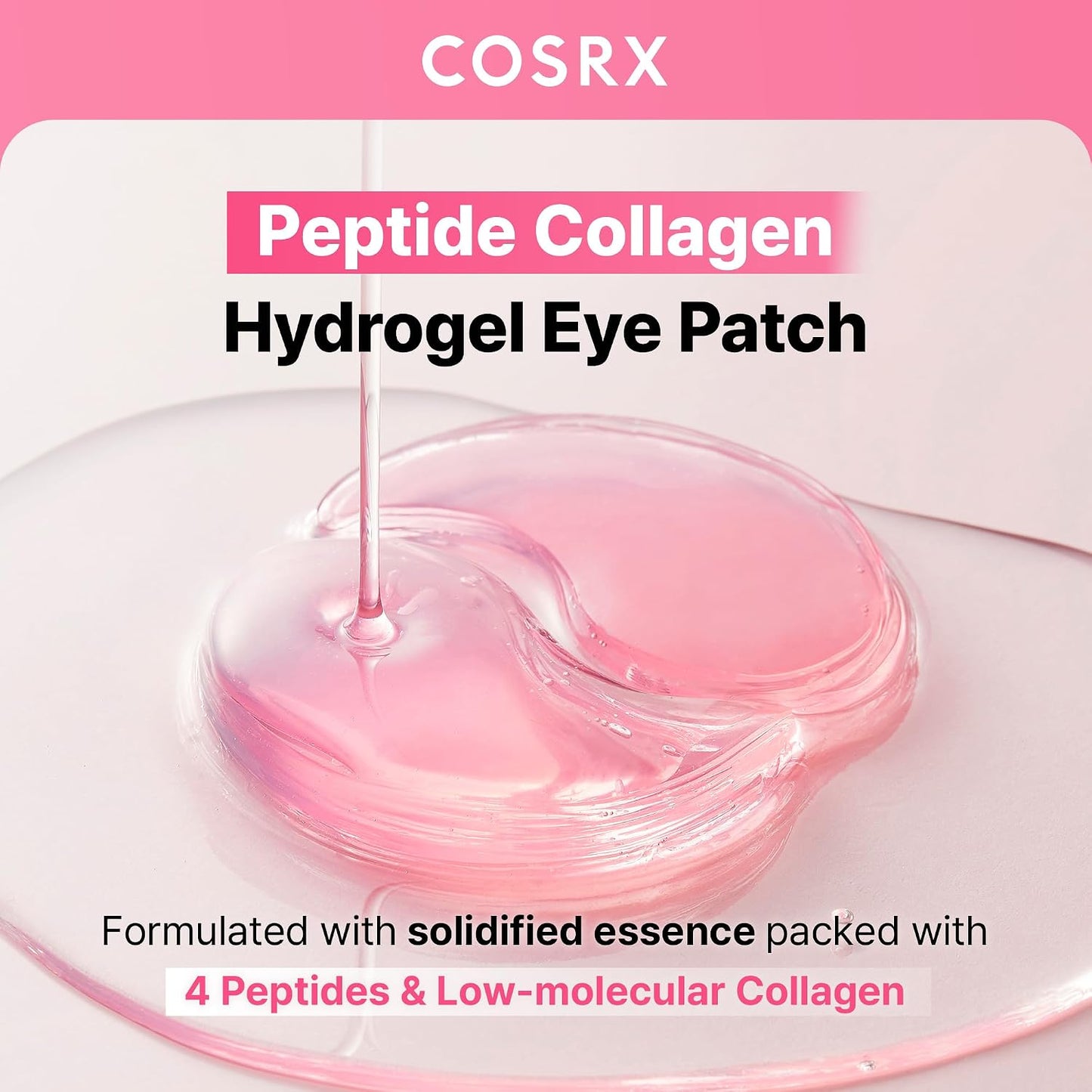 HotCOSRX Pink Peptides Collagen Hydrogel Eye Patch for Puffy Eyes, Cooling & Firming Under Eye Patches with 4-Peptide & Caffeine (60), Depuffing Gel Eye Mask, Korean Skin Care