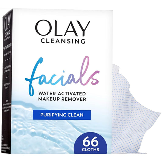 HotOlay Makeup Remover Wipes, Daily Facials Deep Clean Face Cleanser for Normal to Oily Skin, Alcohol & Fragrance Free, Soft Face Wash Towels, Travel Essentials for Women, Convenient Dry Cloths, 66 ct