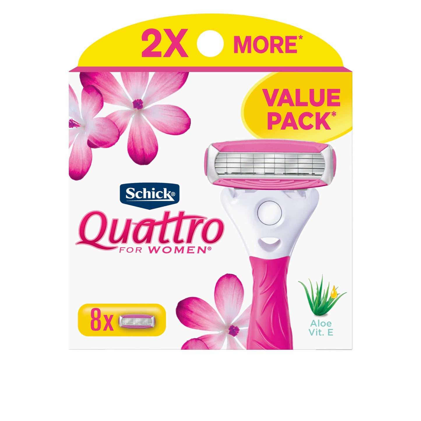 HotSchick Quattro Womens Razor for Shaving Refllls, Razors for Women Value Pack, Ladies Razors for Legs - 8 Count