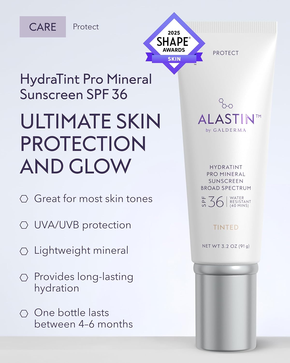 HotALASTIN Skincare HydraTint Pro Mineral Tinted Sunscreen SPF 36 (3.2 oz) | 2-in-1 Daily Sunblock Moisturizer for Ultimate Protection and an Even Glow on Face & Neck, Fragrance-Free, Water Resistant