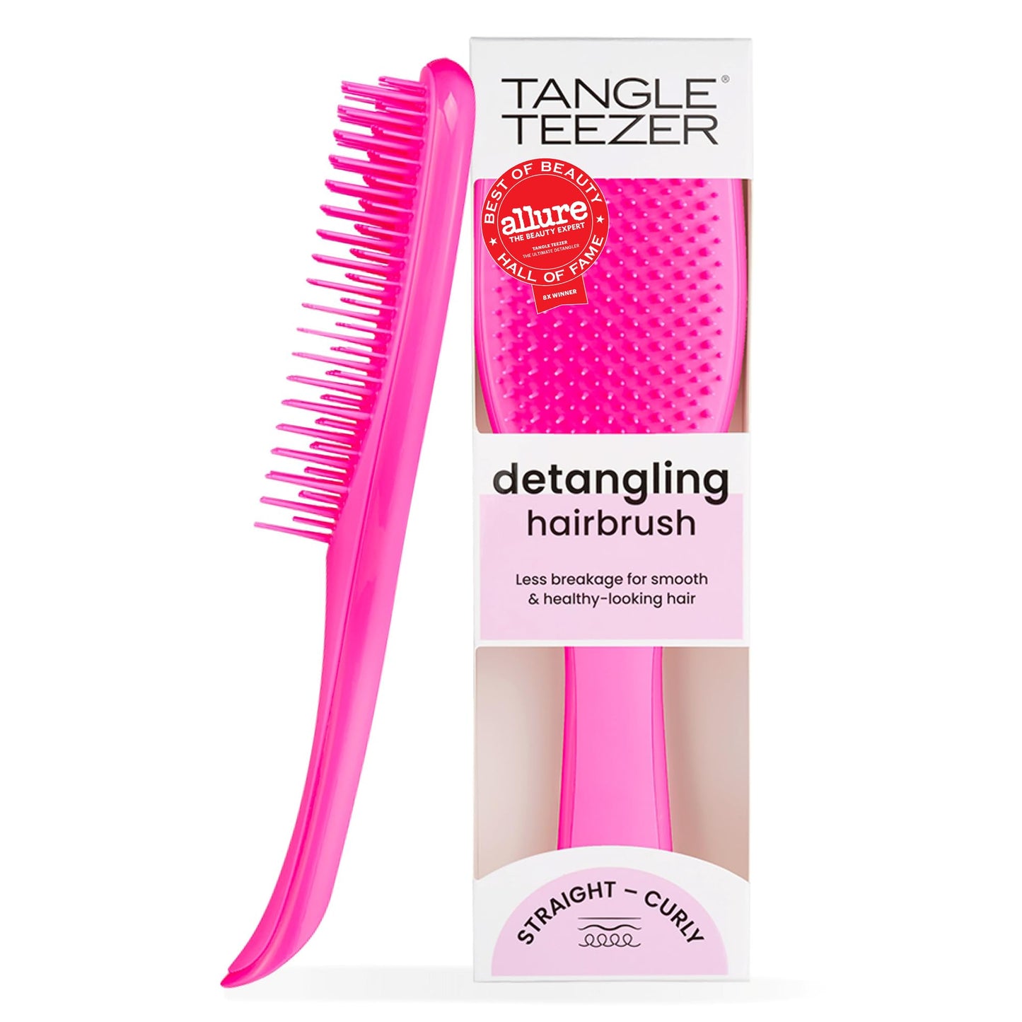HotTangle Teezer Ultimate Detangler Brush, Straight to Wavy, Millennial Pink | Patented two-tier, regular-flex teeth reduce breakage & split ends on wet or dry hair; Shower-friendly hairbrush for all ages