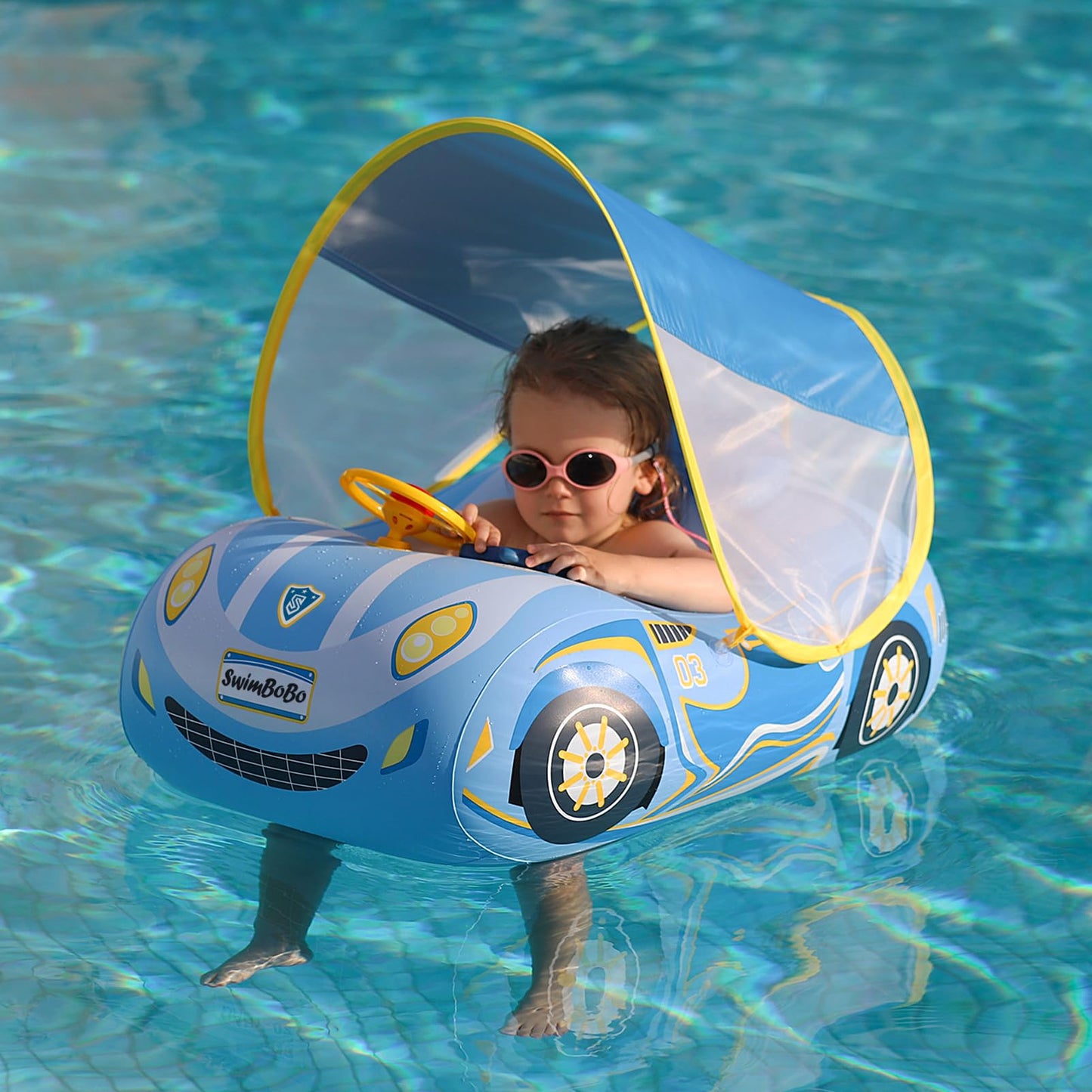 Hot Toddler Float Inflatable Baby Swim Float with Canopy and Seat Pool Toys for Kids 3+ Years Old