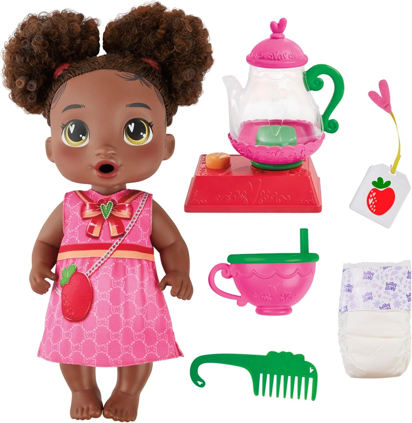 Hot Baby Alive Bubbly Tea Party Berry Boo Doll with Teapot Accessories, Black Hair, 11 Inches, Toys for 3 Year Old Girls and Boys & Up