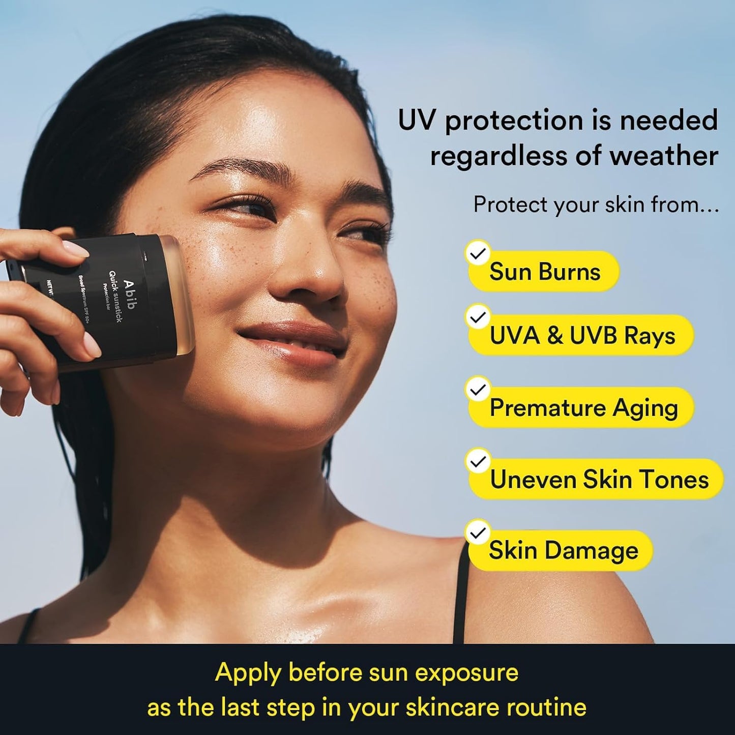 HotAbib Quick Sunstick Protection Bar SPF50+ Broad Spectrum, Glowy Sunscreen Stick for Dry & Sensitive Skin, No White Cast, With Centella & Aloe, Korean Sunscreen, 0.77 oz / 22 g