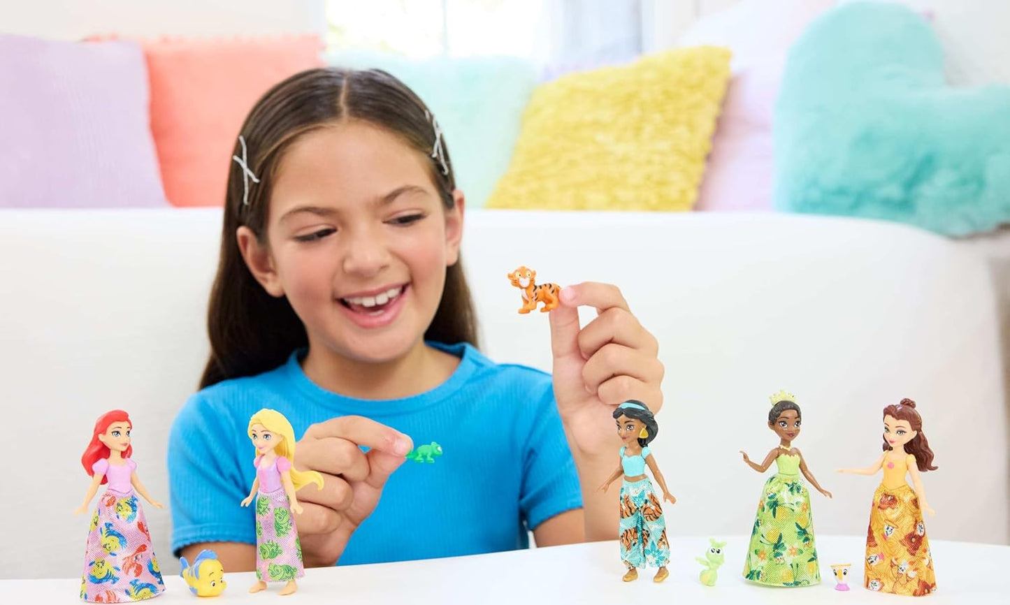 HotMattel Disney Princess & Friends Set with 5 Posable Small Dolls in Removable Skirts or Pants & 5 Friend Figures, Inspired by the Disney Movies