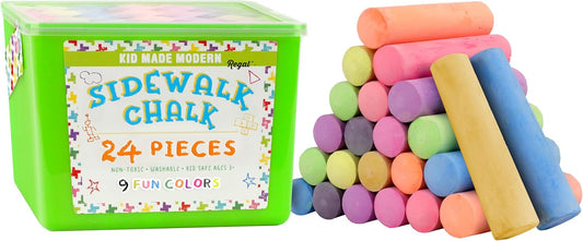 HotKid Made Modern Non Toxic Sidewalk Chalk Bucket (24 Count) - Washable Colored Chalk Bulk Set for Kids and Toddlers Outdoor Games