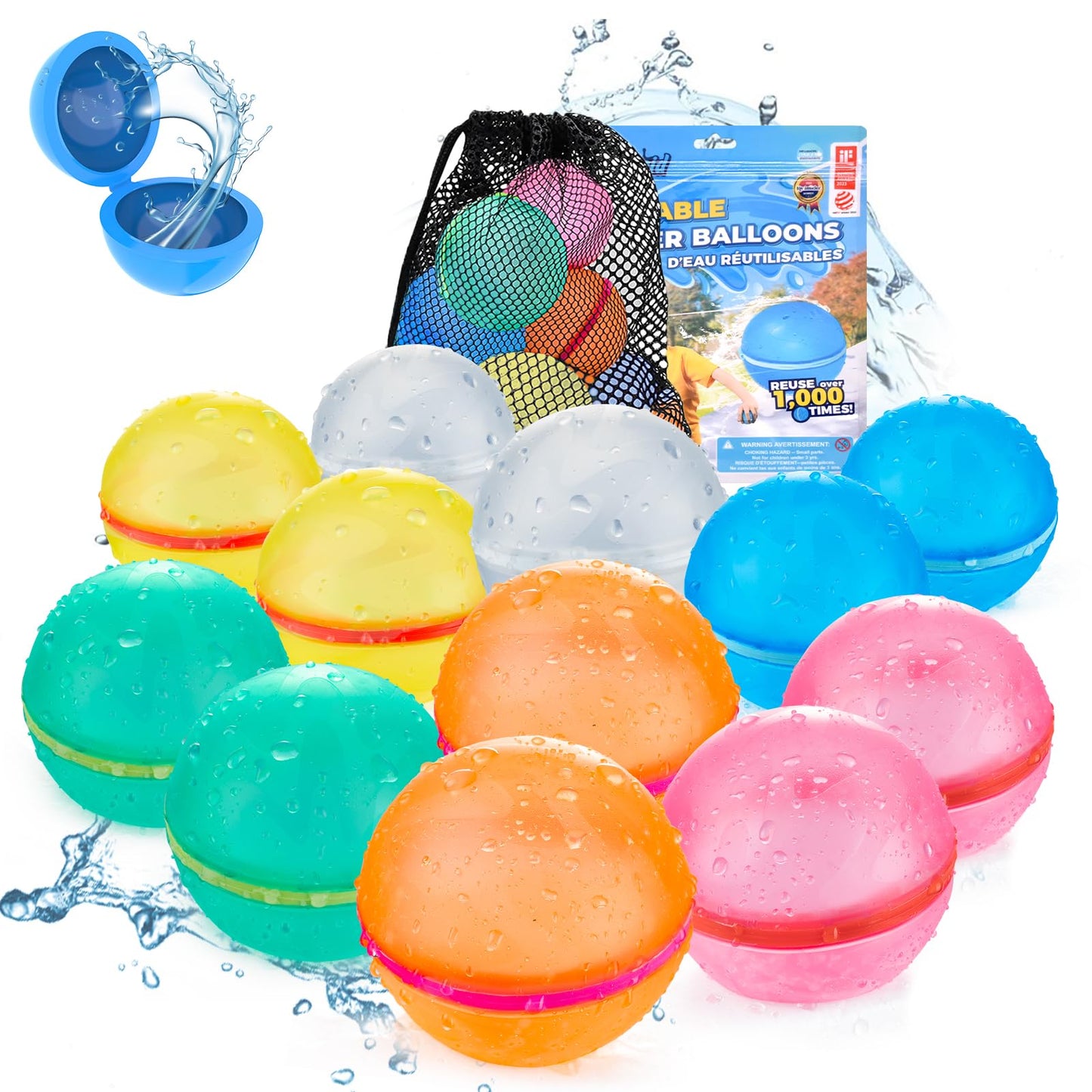 Hot 6 PCS Reusable Water Balloons, Refillable Magnetic Water Balls for Outdoor Games, Self Sealing Water Splash Bomb Quick Fill for Summer Fun, Pool Beach Toys for Kids Ages 3-12