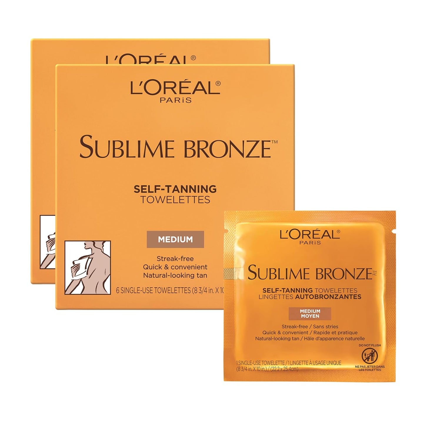 HotL'Oreal Paris Sublime Bronze Self Tanning Towelettes, Streak-Free, Natural Looking Tan, 6 ct