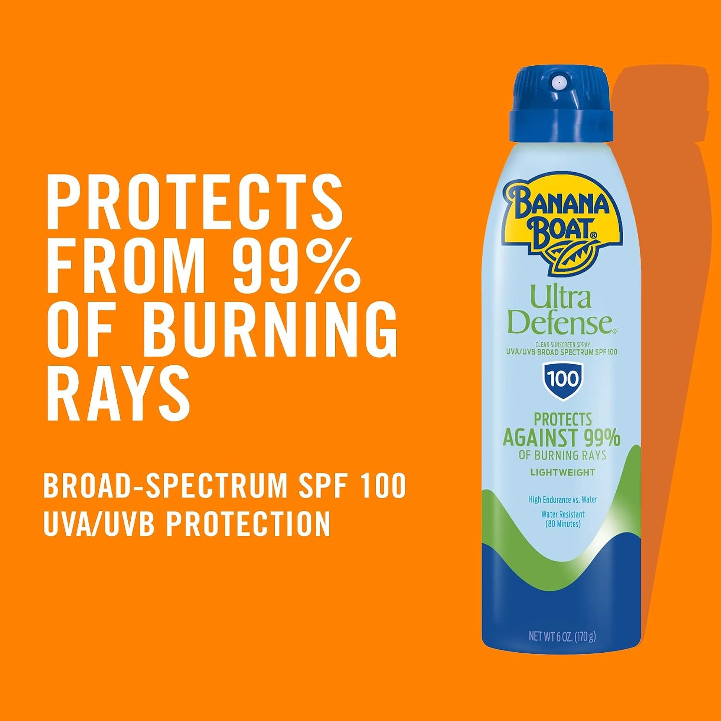 HotBanana Boat Ultra Defense Clear Sunscreen Spray SPF 100, 6oz | Lightweight Sunscreen, Banana Boat SPF 100, Water Resistant, 6oz