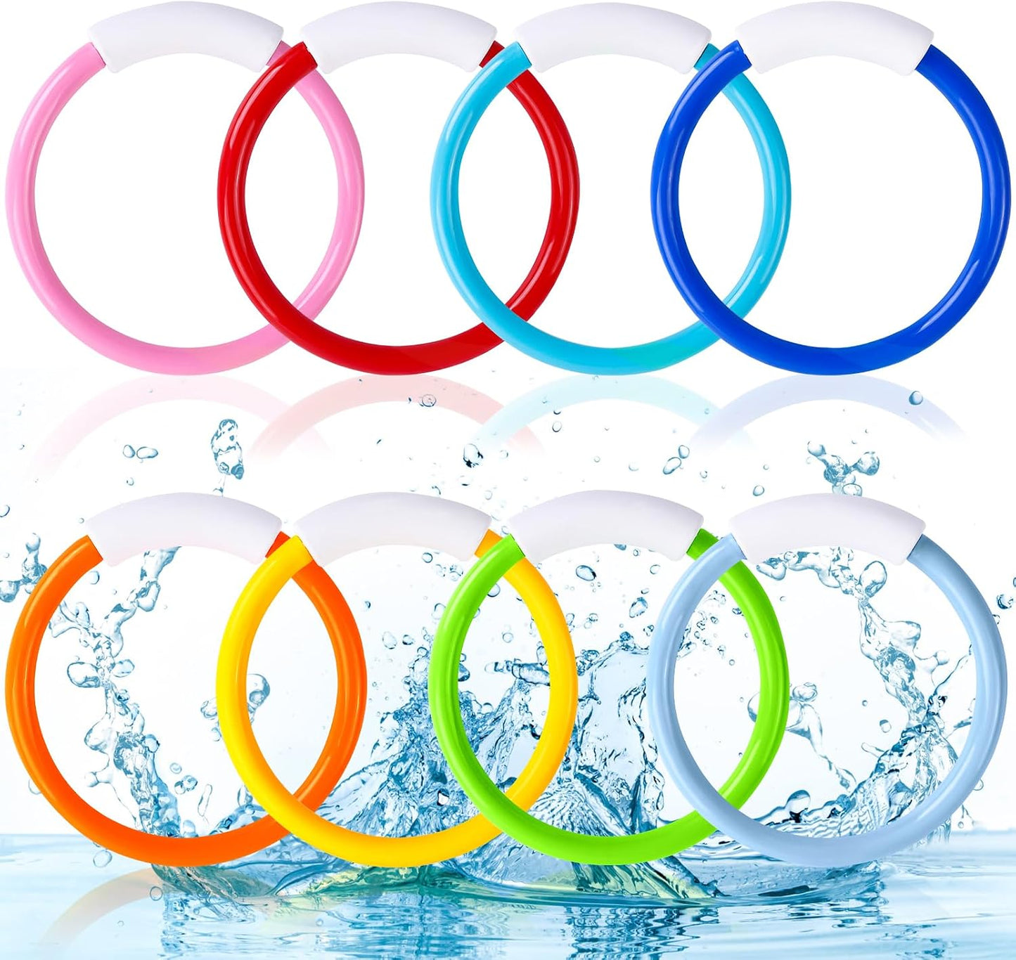 Hot Vellibring 8PCS Pool Diving Swim Toys Colorful Underwater Training Sinking Throwing Dive Rings for Kids Summer Pool Swimming Party Favor Games