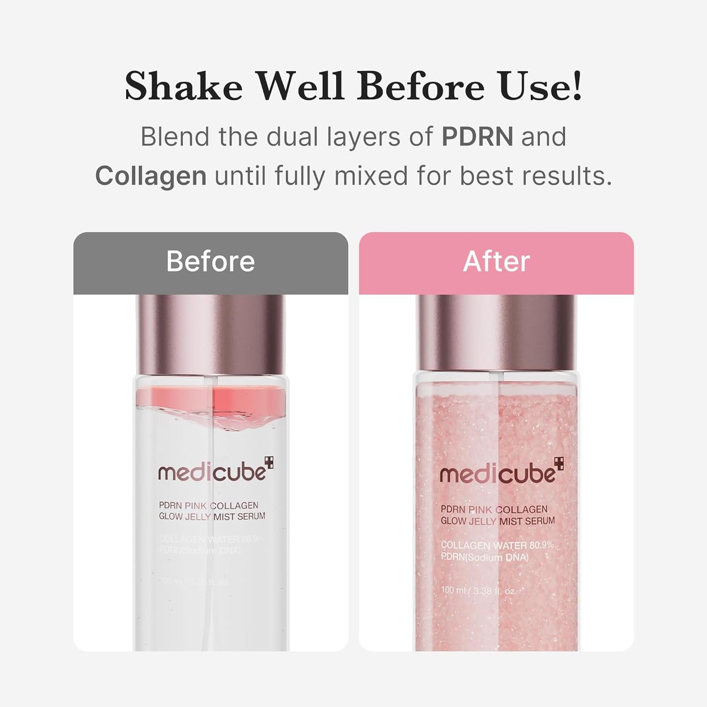 Hotmedicube Jelly Mist Serum with Pink PDRN Collagen | Dual-Texture Glow Spray with Niacinamide, Glutathione, Ceramide, Hyaluronic Acid | for Hydration, Radiance, Plump-Looking Skin | 3.38 fl.oz