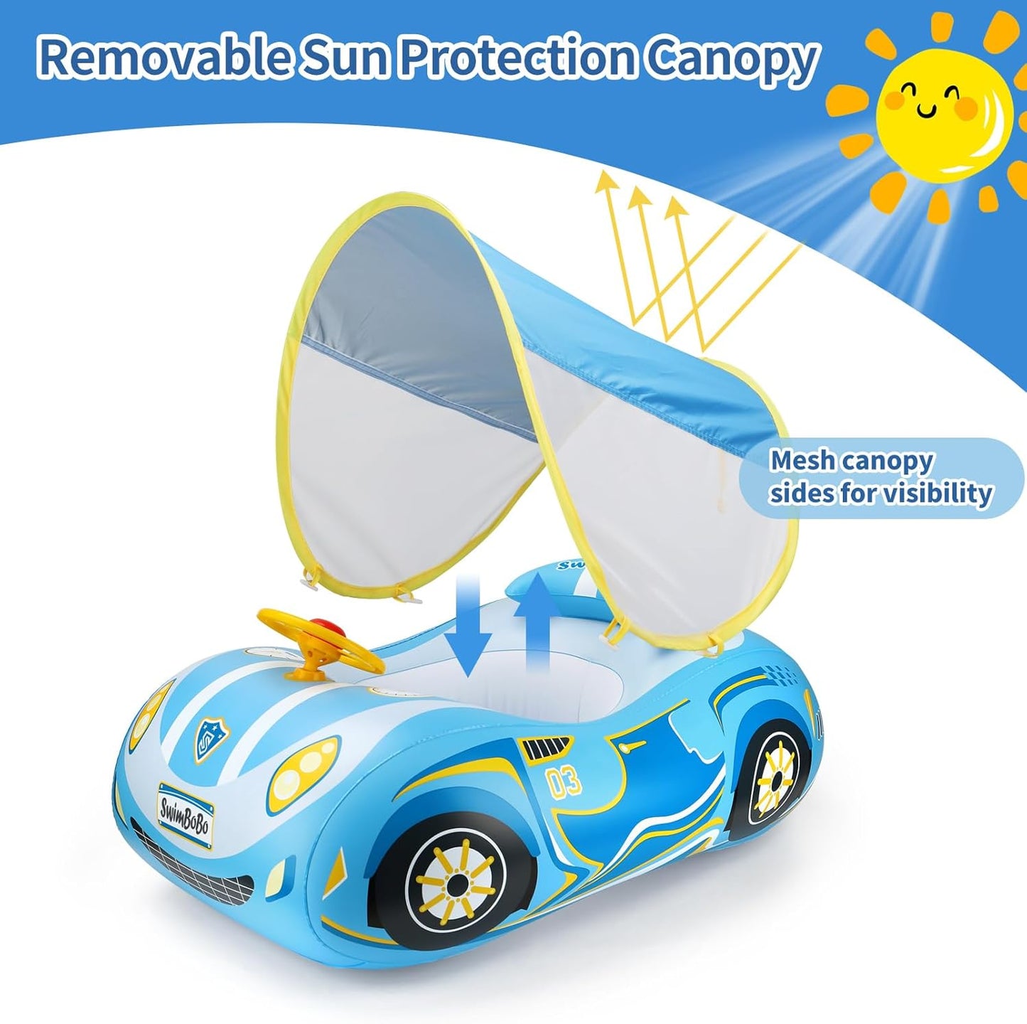 Hot Toddler Float Inflatable Baby Swim Float with Canopy and Seat Pool Toys for Kids 3+ Years Old