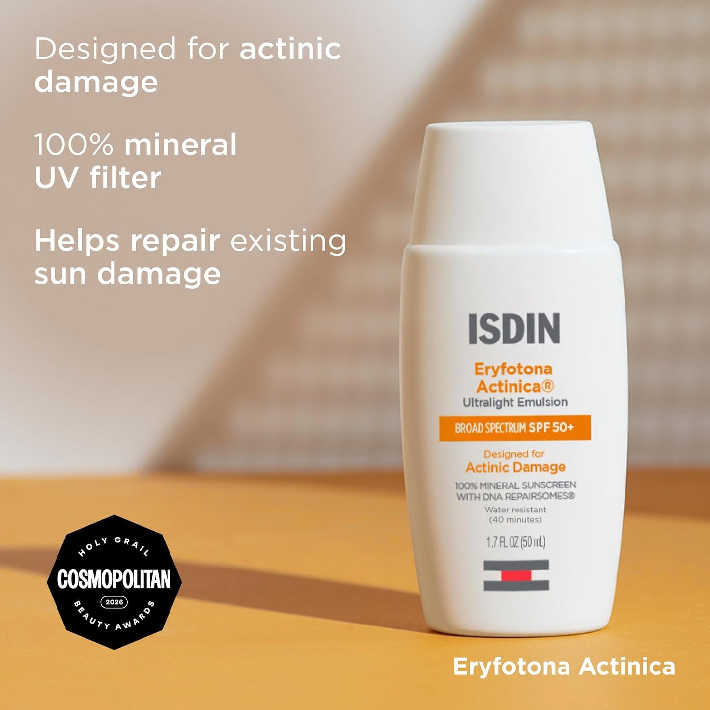 HotISDIN Eryfotona Actinica Mineral Face Sunscreen SPF 50+, No White Cast | 100% Mineral UV Filters, Zinc Oxide, Suitable for Sensitive Skin, Non-comedogenic, Dermatologist Recommended