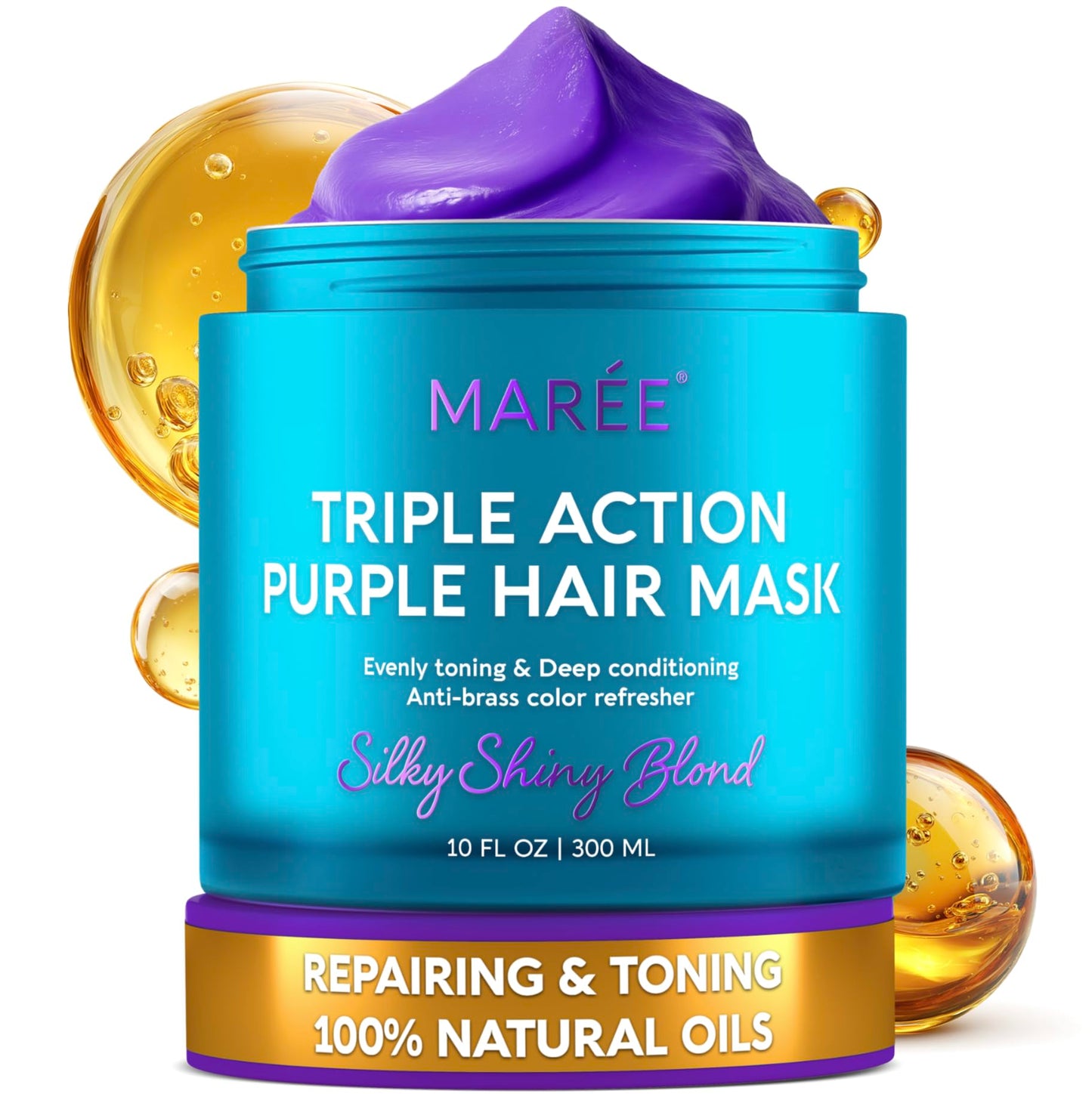 HotMAREE Deep Conditioning Hair Mask for Damaged Hair Treatment – Keratin Hair Care for Hydrating Growth Repair Moisturizing – Dry Curly Color Refreshing – 10 Fl Oz, Purple
