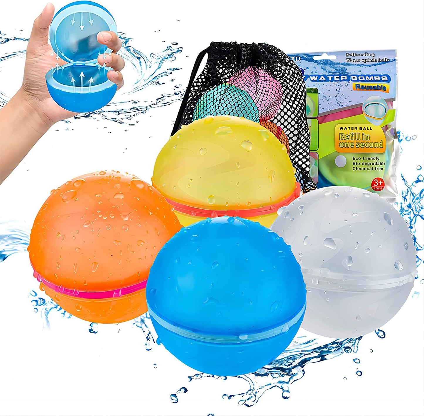 Hot 6 PCS Reusable Water Balloons, Refillable Magnetic Water Balls for Outdoor Games, Self Sealing Water Splash Bomb Quick Fill for Summer Fun, Pool Beach Toys for Kids Ages 3-12