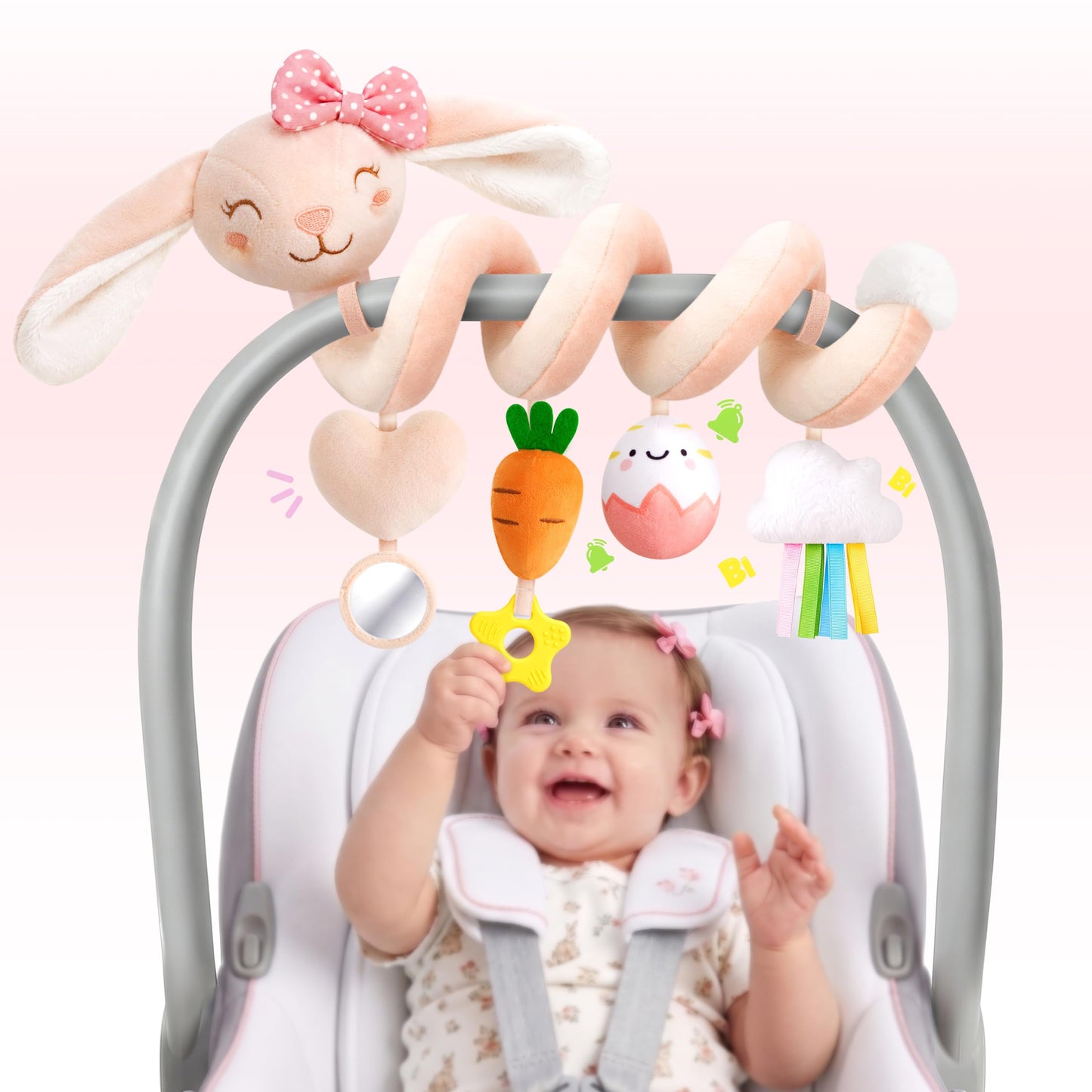 HotSpiral Car Seat Baby Toys 0-6 Months, Infant Carseat High Contrast Sensory Toys Hanging Stroller Accessories, Newborn Shower Gifts for Baby Boys Essentials Stuff, Cute Black and White Cow
