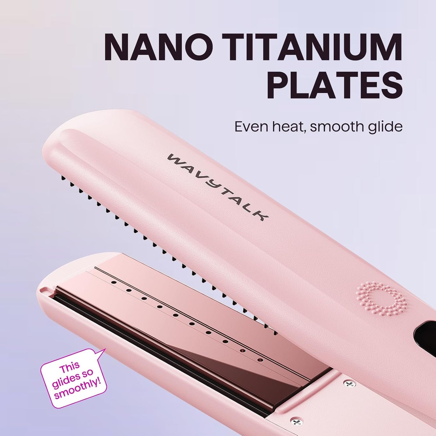 HotWavytalk Steam Hair Straightener 1.38'' with Detachable Comb for Silk Press | Steam Reduces Damage, Nourishes Hair & Expedites Straightening, Anti-humidity, Frizz Control, Nano Titanium Flat Iron, Pink
