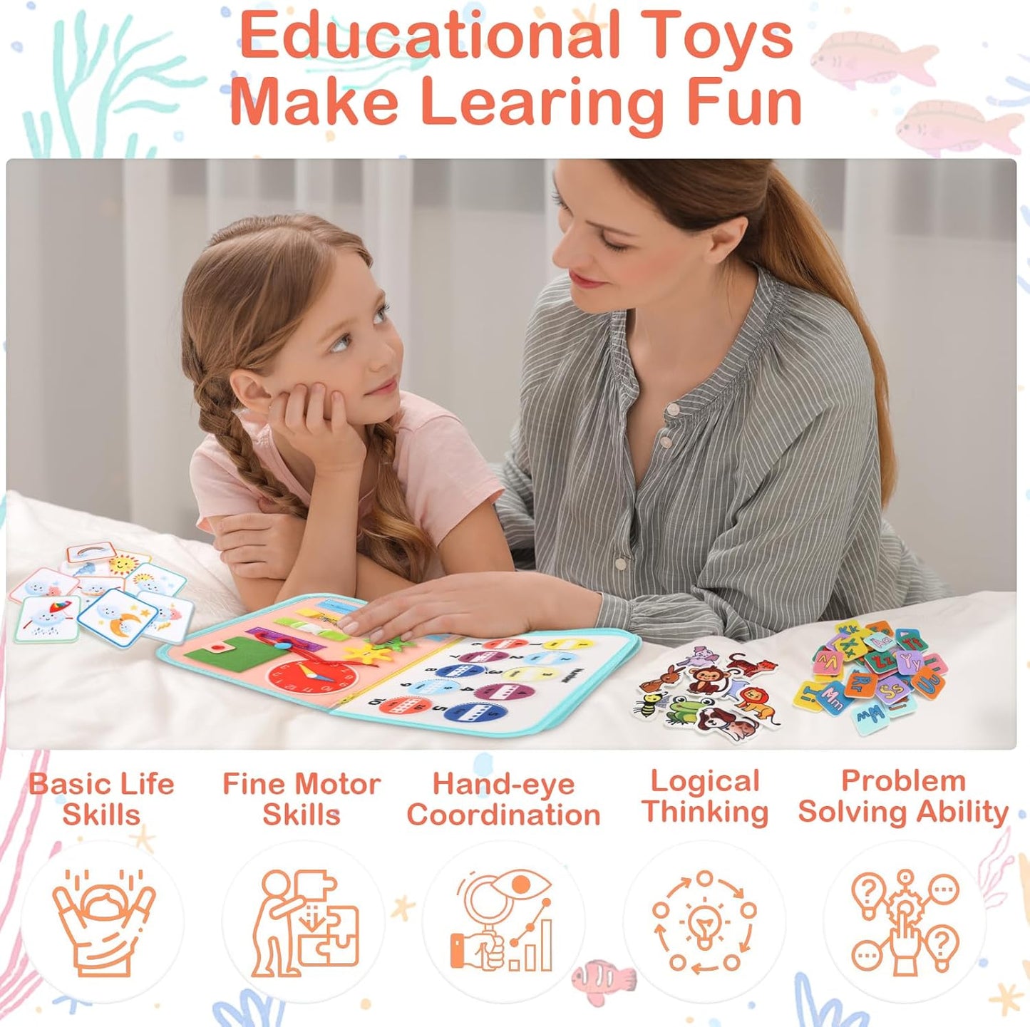 HotTeefrye Toddler Busy Board Montessori Toys for Toddlers 1-3 Year Old Educational Activity Book Board Sensory Travel Toys Ages 2-4 Preschool Learning Fine Motor Skills Toy Quiet Book Gift for Kids