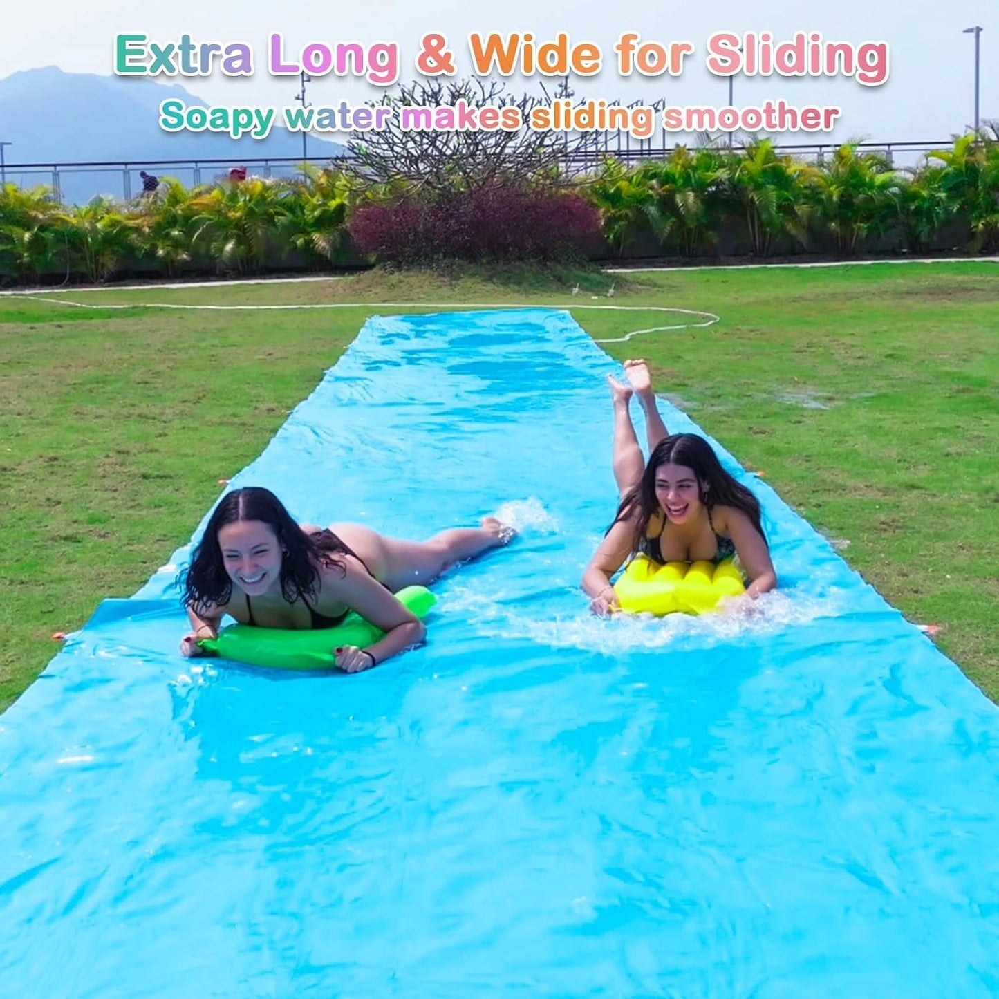 Hot 40FT Slip Lawn Water Slide, Giant Slip, Splash and Slide for Kids Teens and Adults - Summer Slip Water and Slides Heavy Duty for Outdoor Backyard Lawn Summer Party with 14 Stakes and 2 Bodyboards