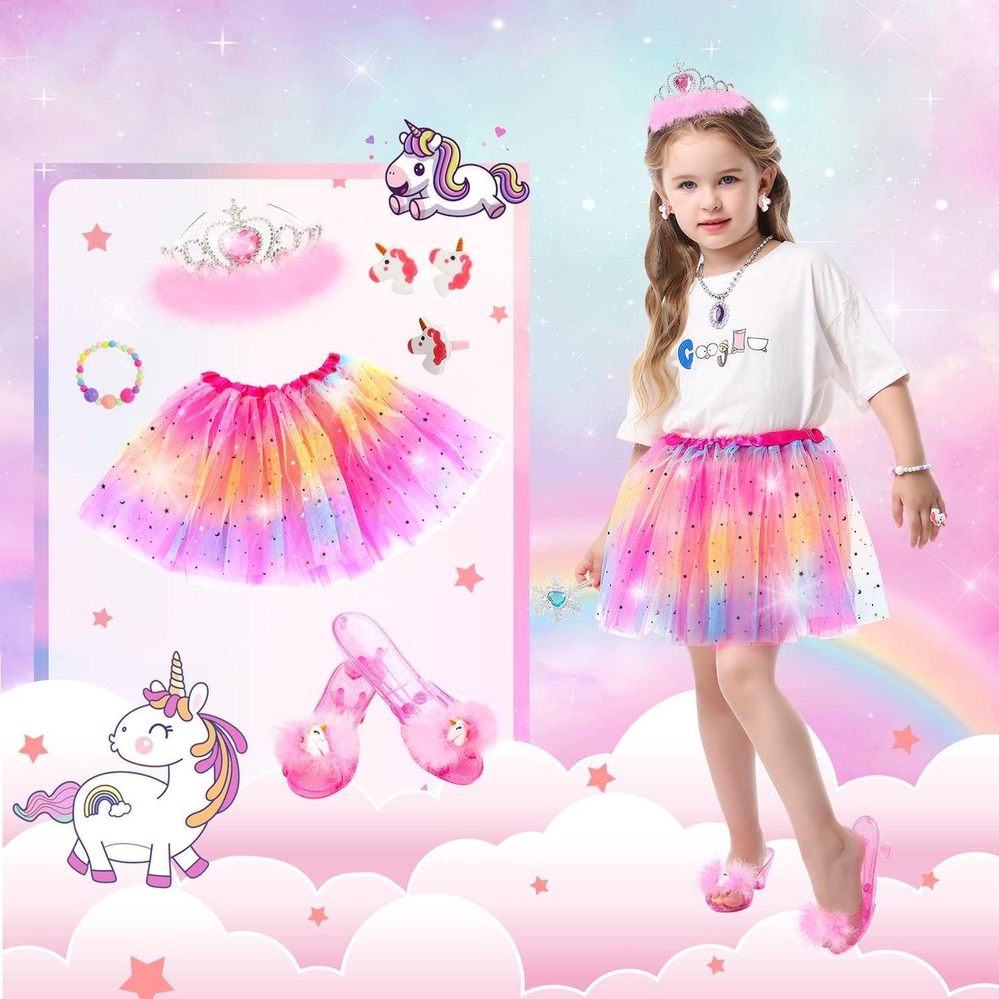 HotPrincess Dress Up Shoes Set, Girls Dress Up Toys Toddler Jewelry Boutique Kit, 3 Themes of Unicorn Mermaid Ice Princess Costumes Set, Pretend Play Gifts for Little Girls Aged 3-6 Years Old