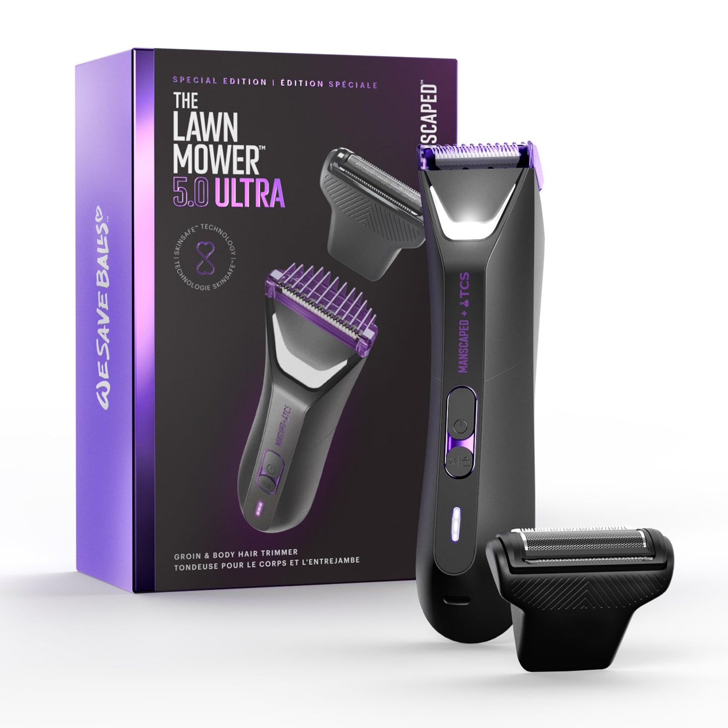 HotMANSCAPED® The Lawn Mower® 5.0 Ultra Groin & Body Hair Trimmer – Dual-Head SkinSafe® Trimmer & Foil Blades, Waterproof Wet/Dry Groomer, USB-C Rechargeable with Travel Case, Men’s Ball Shaver, Black