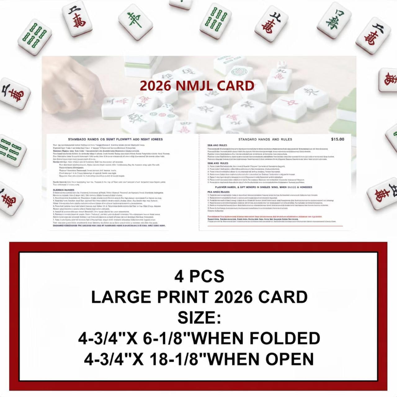 Hot2026 Mahjong Cards Official, 4 Pack American Mahjong Cards | Large Print Easy-to-Read Reference Cards for NMJL Players, Mahjong Clubs, Game Groups and Tournaments A01
