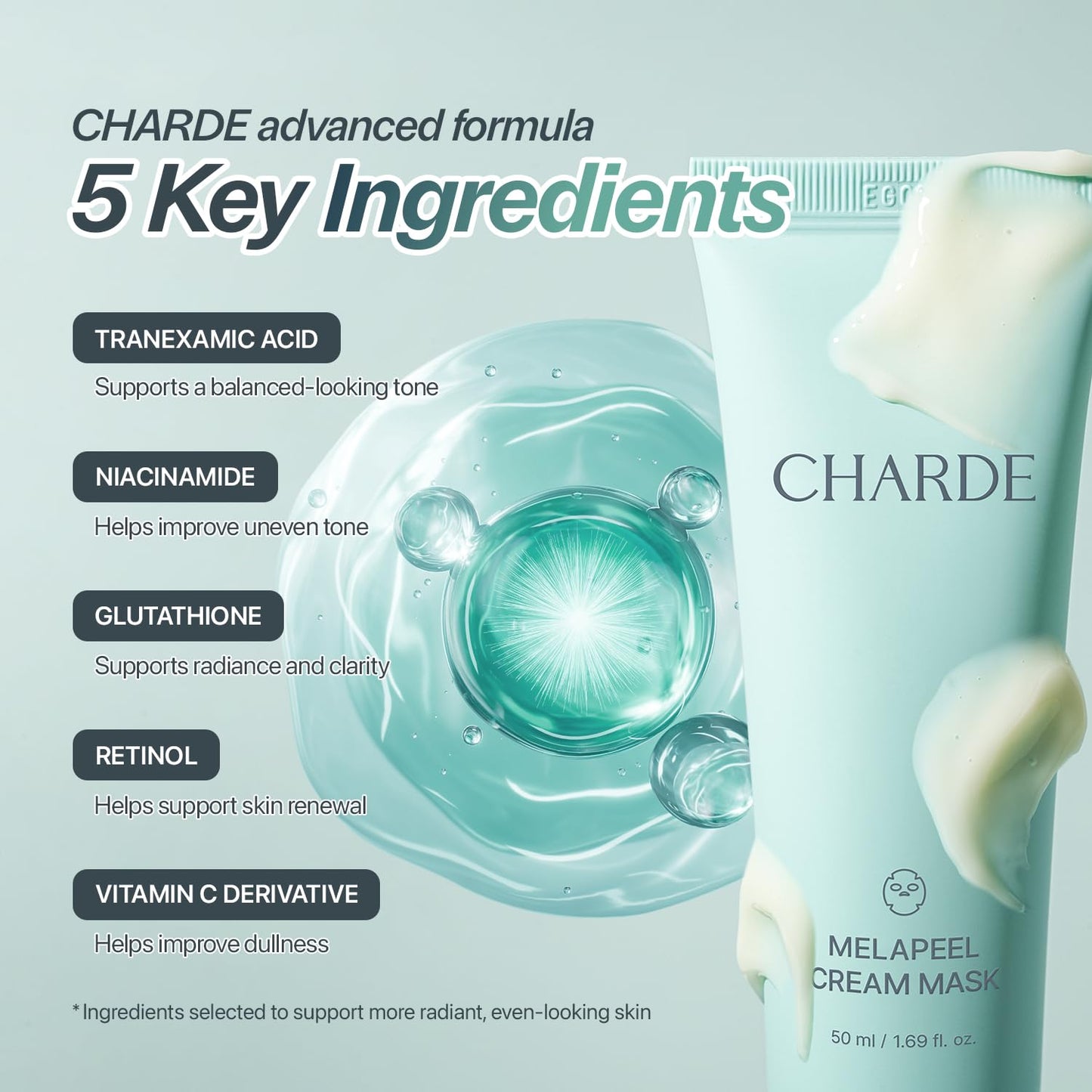 HotCHARDE Peel Off Cream Mask for Dark Spots, Cream-to-Clear Mask for Brighter, More Even-Looking Skin, At-Home Care Routine (50ml)
