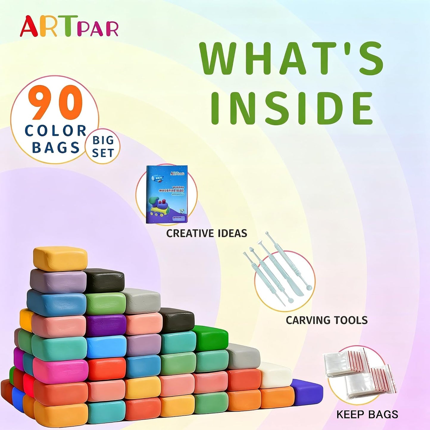 Hot ARTPAR Air Dry Clay for Kids,90 Colors Modeling Magic Clay Bulk Craft Kit | Colorful Molding Clay Sculpting Set,Soft & Non-Sticky,DIY Classroom Activities,Fun Art & Crafts Gifts for Boys & Girls 3-12Y
