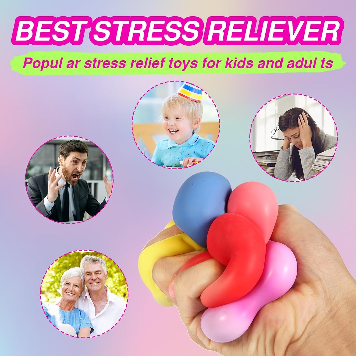 Hot24 Pack Slow Rising Stress Cube , Dough Stress Balls Soft Fidget Squishy Toys for Anxiety Relief, Pull Stretch Classroom Prize Party Favors Toys for Kids