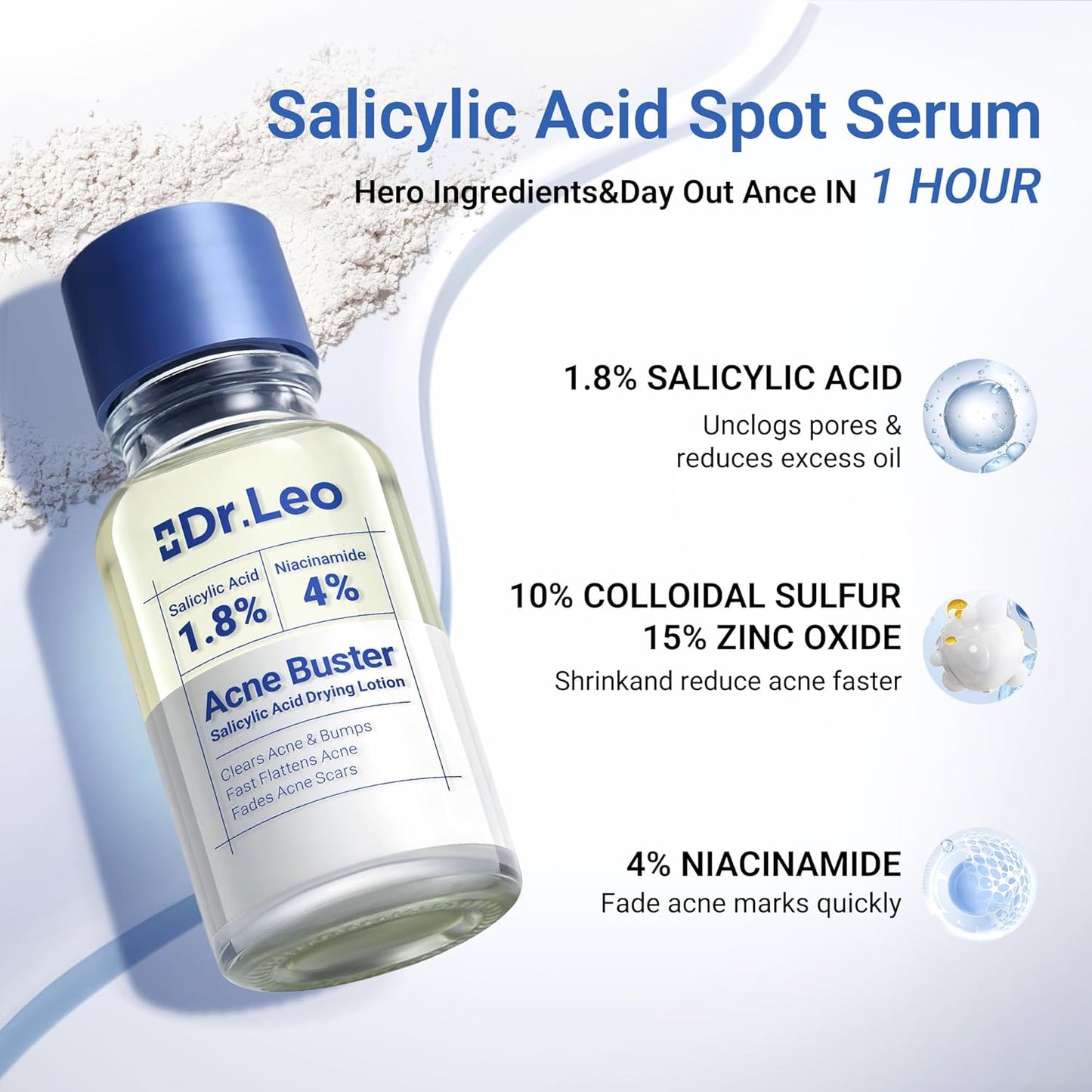 Hot1.8% Salicylic Acid Acne Treatment, Drying Lotion Acne Spot Treatment for Acne-Prone Sensitive Skin | Niacinamide, Fast Pimple Relief, Fades Acne Marks, Overnight & Period Breakouts, 0.34 fl oz