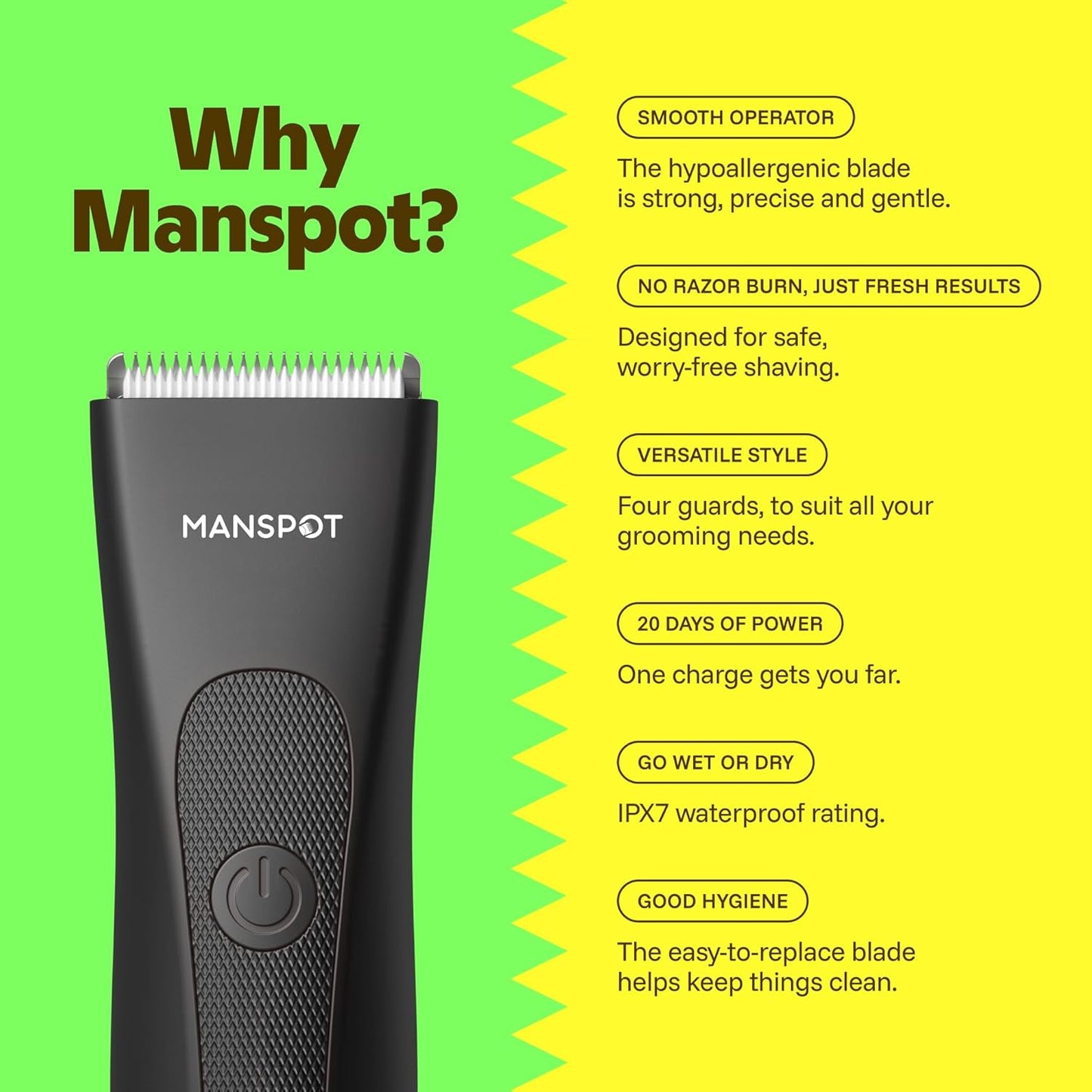 HotMANSPOT Manscape Groin & Body Hair Trimmer for Men, Electric Ball Pubic Trimmer Shaver,Manscape Kit with 4 Guard,Replaceable Ceramic Blade Heads,Waterproof Wet/Dry Shaver,90 Minutes Shaving