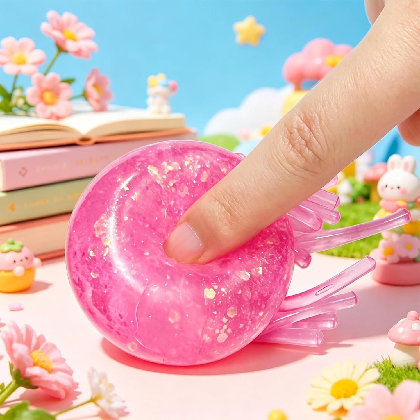 Hot 2Pcs Jellyfish Squeeze Toys, Drop Malt Sugar Balls Relieve Stress, Fidget Toy with a Super Solid for Kids, Sensory Toys for Anxiety and Stress Relief, Summer Party Gifts for Kids and Adult