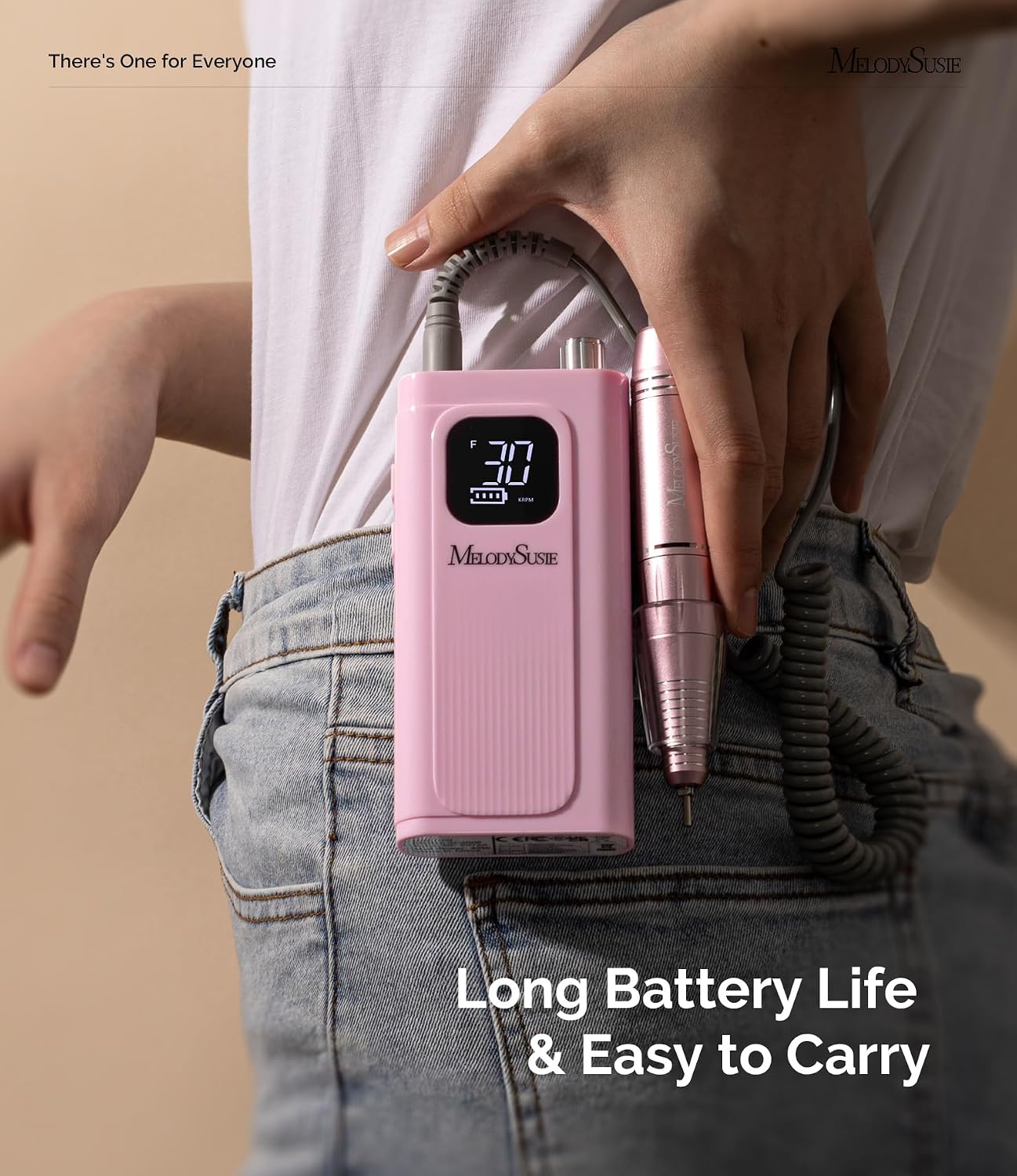 HotMelodySusie Rechargeable Clip-On E-File SC300F for Gel Polish Removal | 30000RPM; 5100mAh Battery; 9-13h Runtime; LED Display; Stepless Speed; Low Heat; Low Vibration; Nail Prep