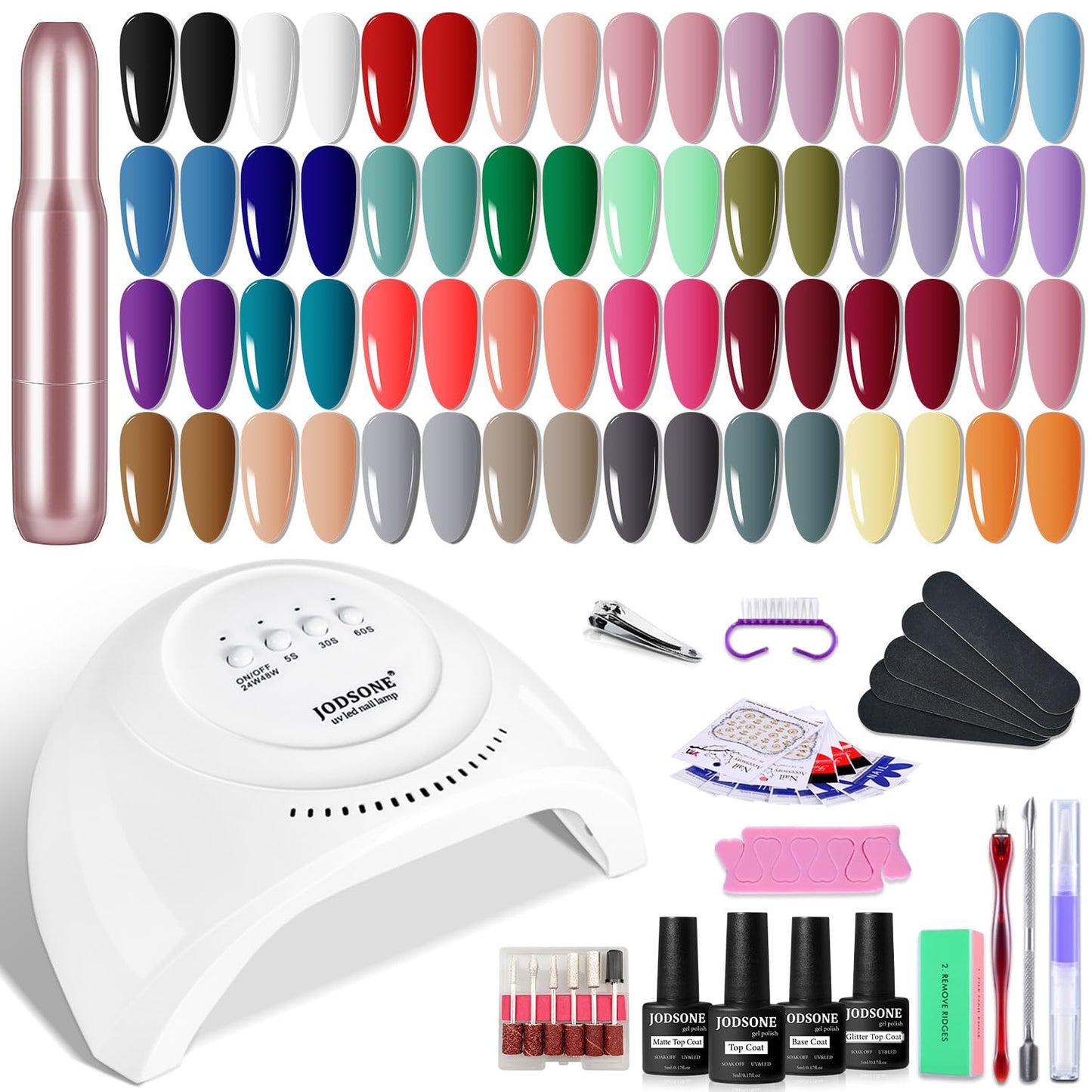 HotJODSONE Gel Nail Polish Kit with U V Light 32 Colors Gel Polish Nail + 4 Functional Adhesive Bottles Kit Soak Off Manicure Tools Gifts for Women