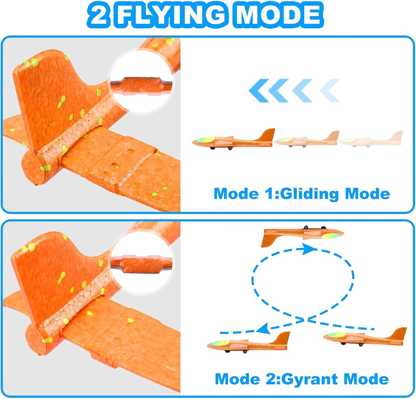 HotFuwidvia 3 Pack Airplane Launcher Toys, 13.2'' LED Foam Glider Plane Toy for Boys, 2 Flight Modes Outdoor Flying Toys Birthday Gifts for Boys Girls 4 5 6 7 8 9 10 11 12 Year Old (Blue&Green&Orange)