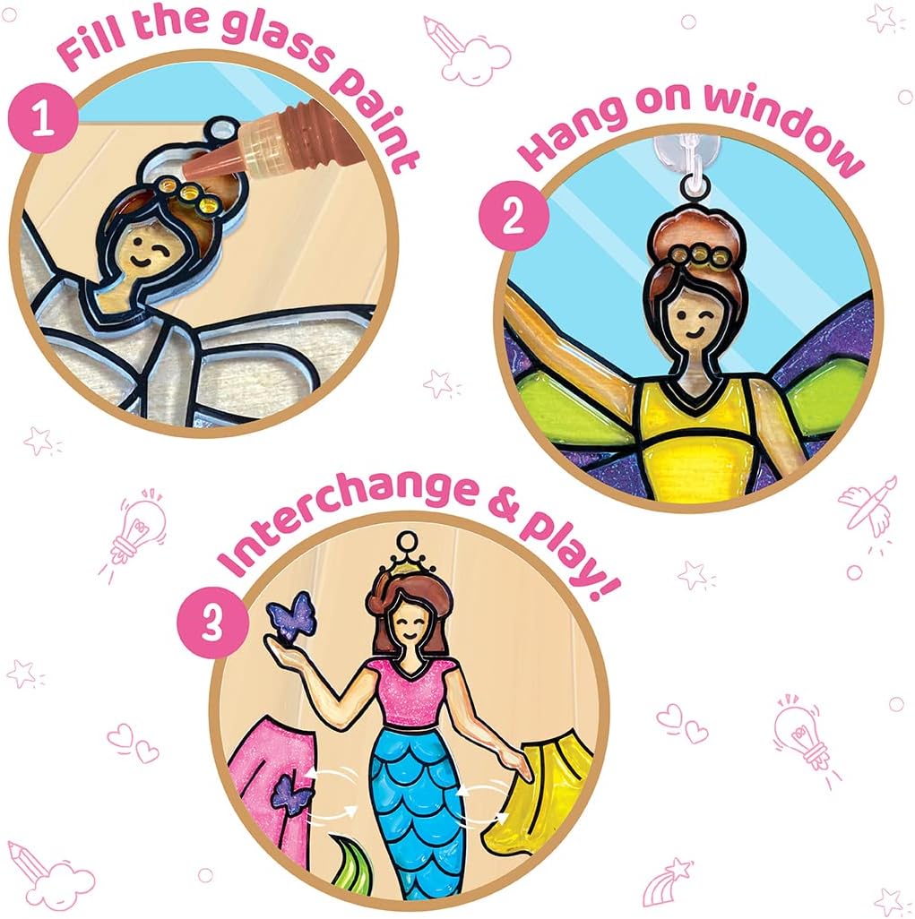 HotImagimake Window Art - Princess, DIY Mess-Free 16 Pieces Suncatcher Kit | Stained Glass Painting Craft Activity for Kids, Birthday Gift for Girls Ages 5,6,7,8,9,10,12 Years Old