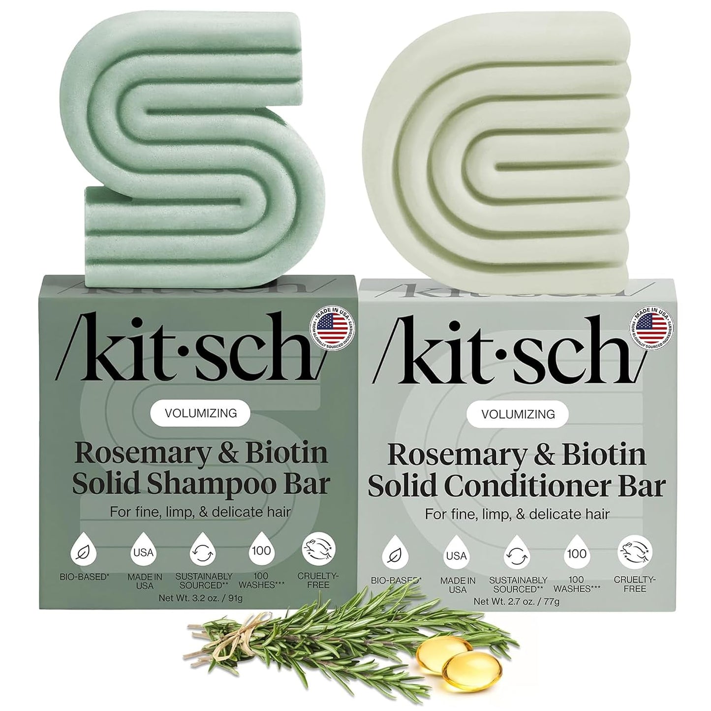 HotKitsch Rosemary & Biotin Shampoo and Conditioner Set for Hair Growth | Strengthening, Thickening Hair Care – Volumizing Shampoo and Conditioner Bar – Paraben, Sulfate & Silicone Free – 2 pack