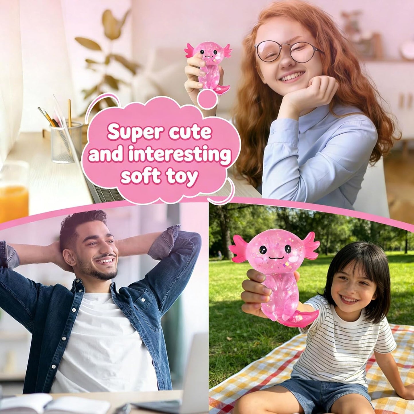 Hot2 Pcs Axolotl Squishy Stress Relief Toy, Stretchy Axolotls Stress Soft Squeeze Sensory Fidget Toys for Kids Adults, Cute Axolotls Squishies Party Favors Classroom (BluePink)