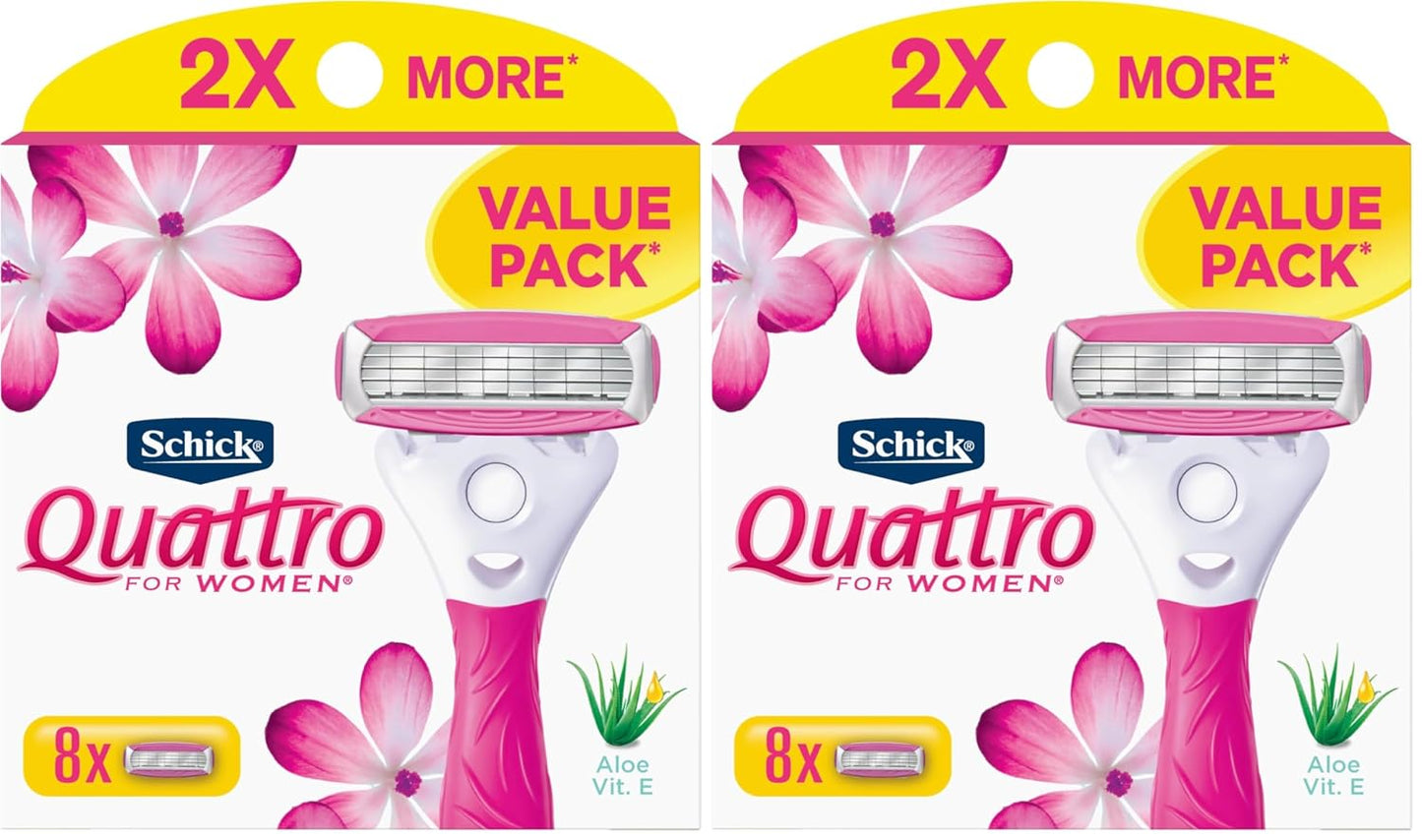 HotSchick Quattro Womens Razor for Shaving Refllls, Razors for Women Value Pack, Ladies Razors for Legs - 8 Count