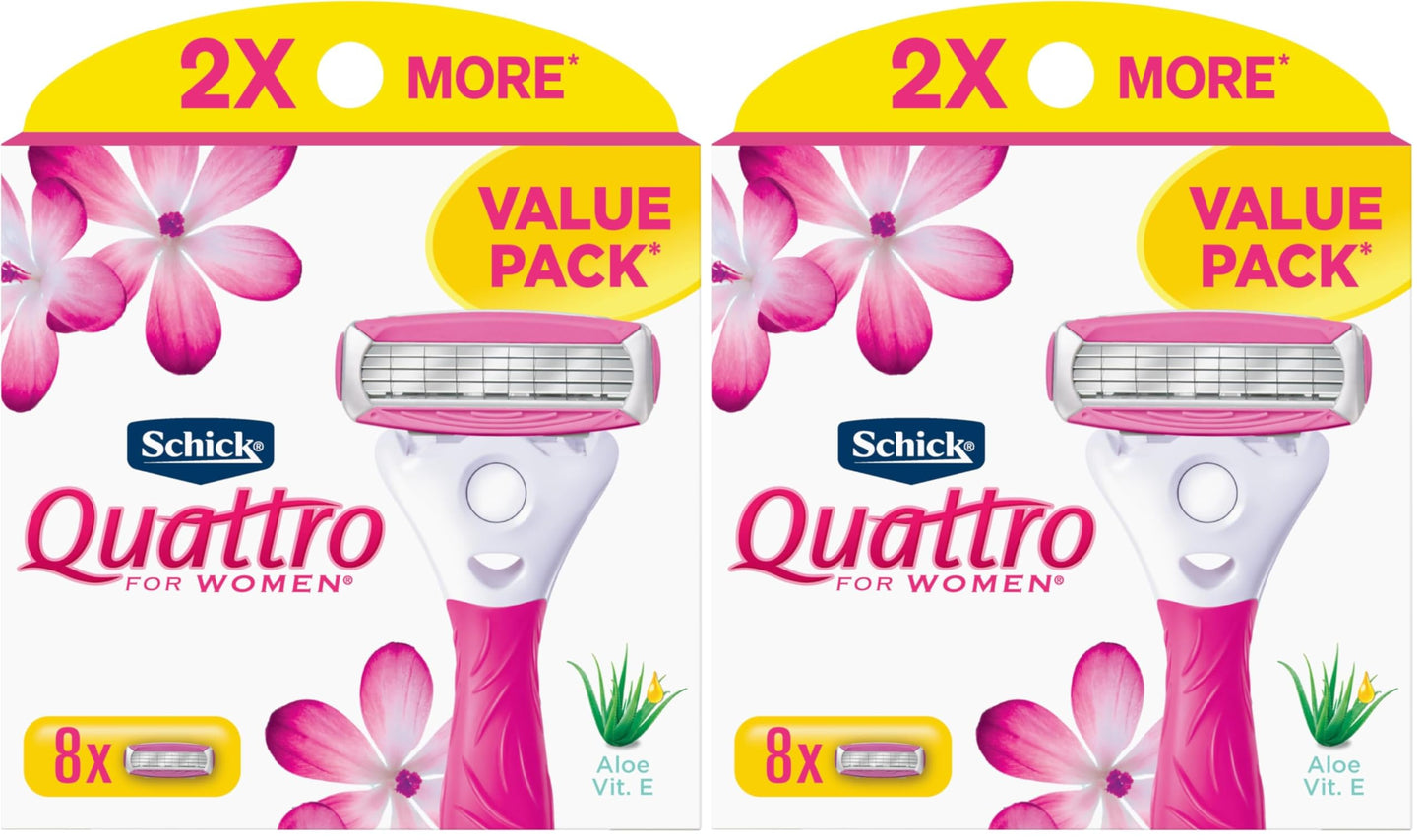 HotSchick Quattro Womens Razor for Shaving Refllls, Razors for Women Value Pack, Ladies Razors for Legs - 8 Count